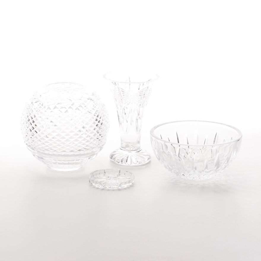Waterford Crystal Vases, Bowl, and Coaster
