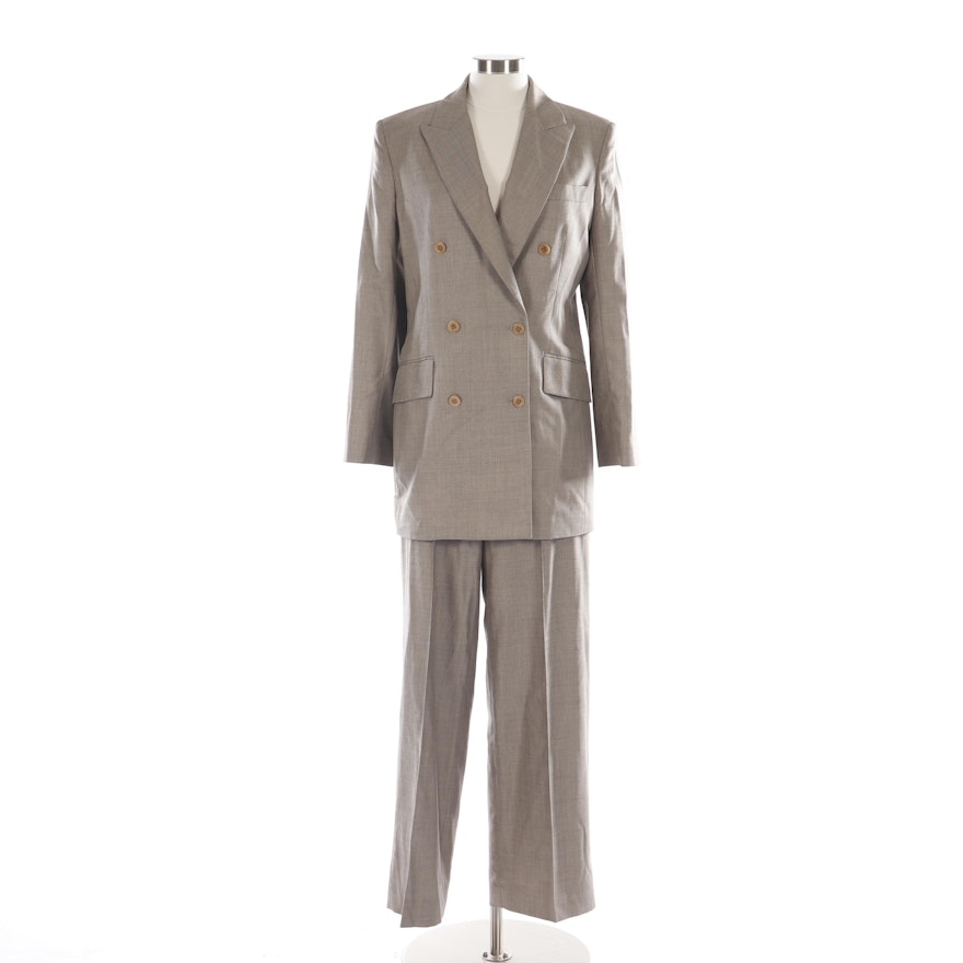 Women's Isaac Mizrahi Double-Breasted Silk and Wool Blend Pantsuit