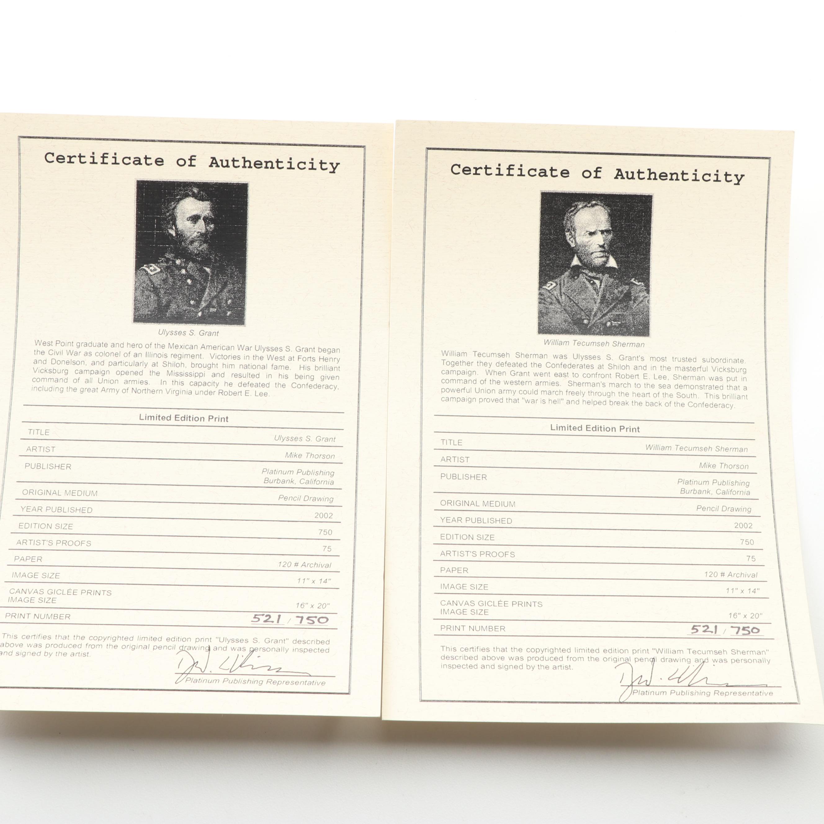 Mike Thorson Offset Lithographs of Union Civil War Generals