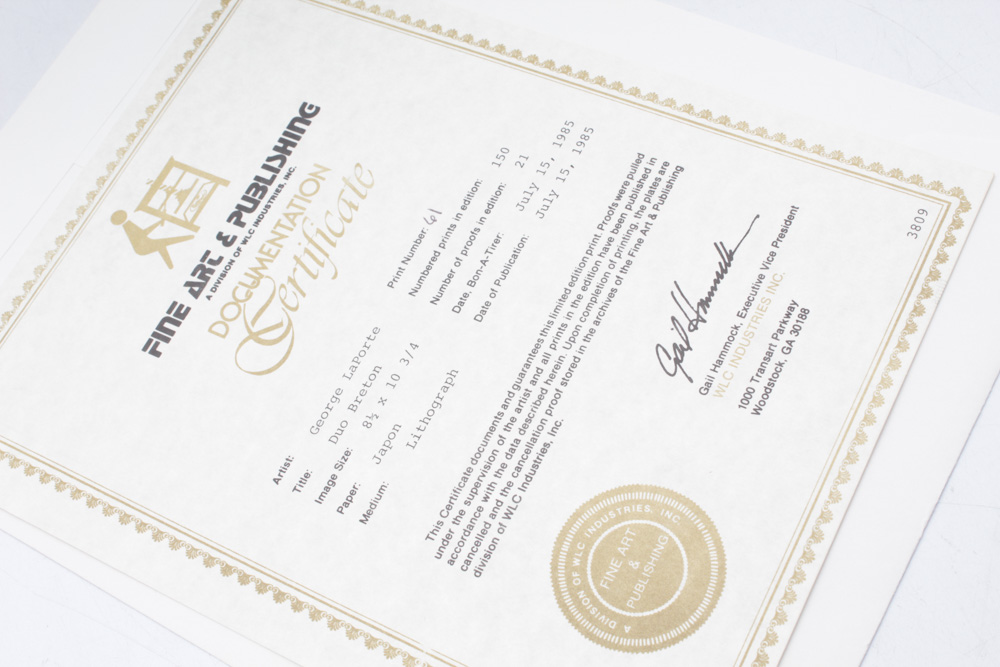 Georges LaPorte Lithograph "Duo Breton"