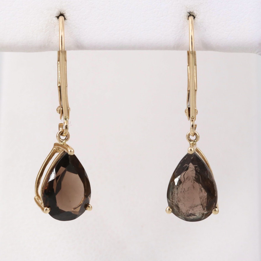 14K Yellow Gold Smoky Quartz Earrings