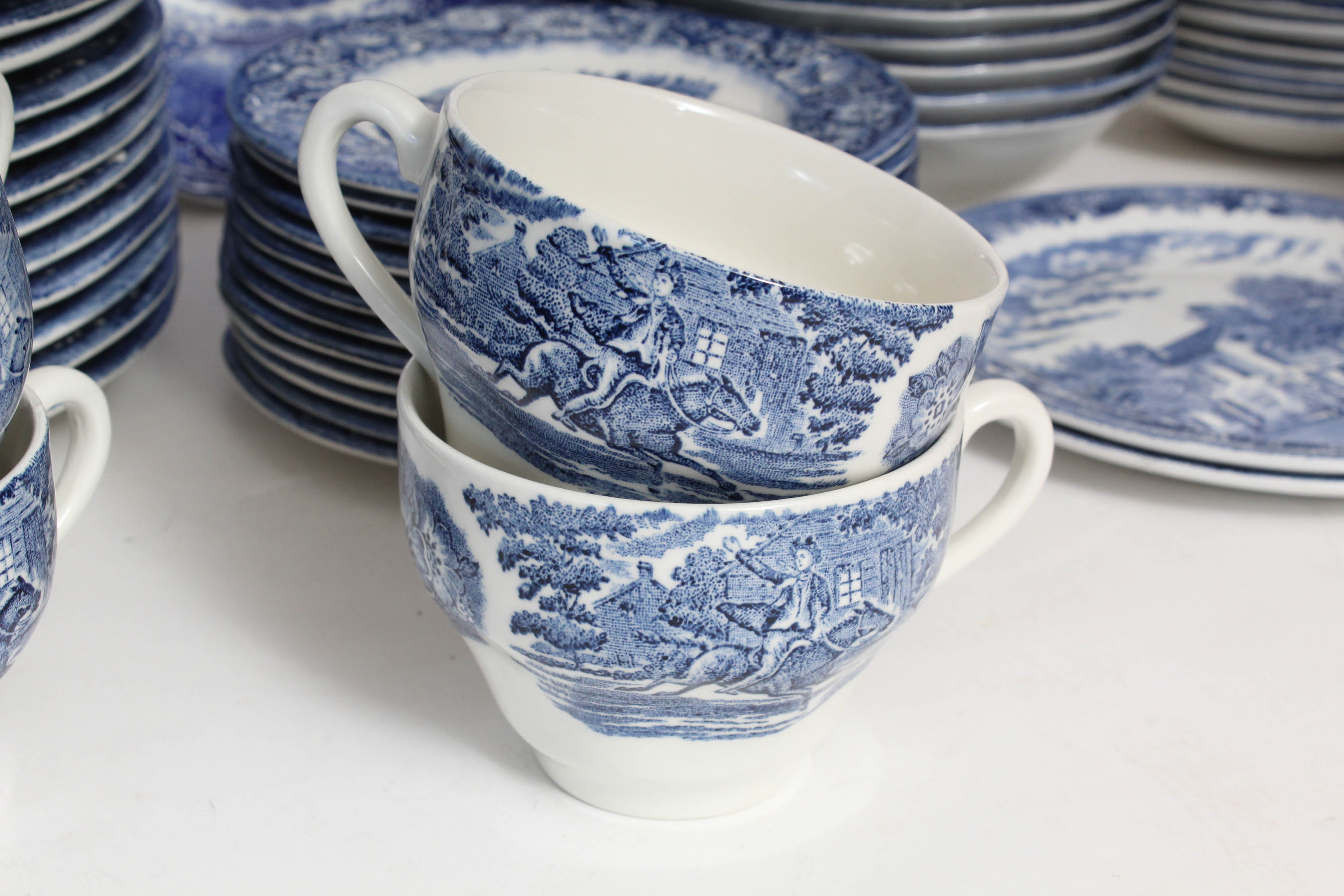 Staffordshire Ironstone "Liberty Blue" Historic Colonial Scene Dinnerware