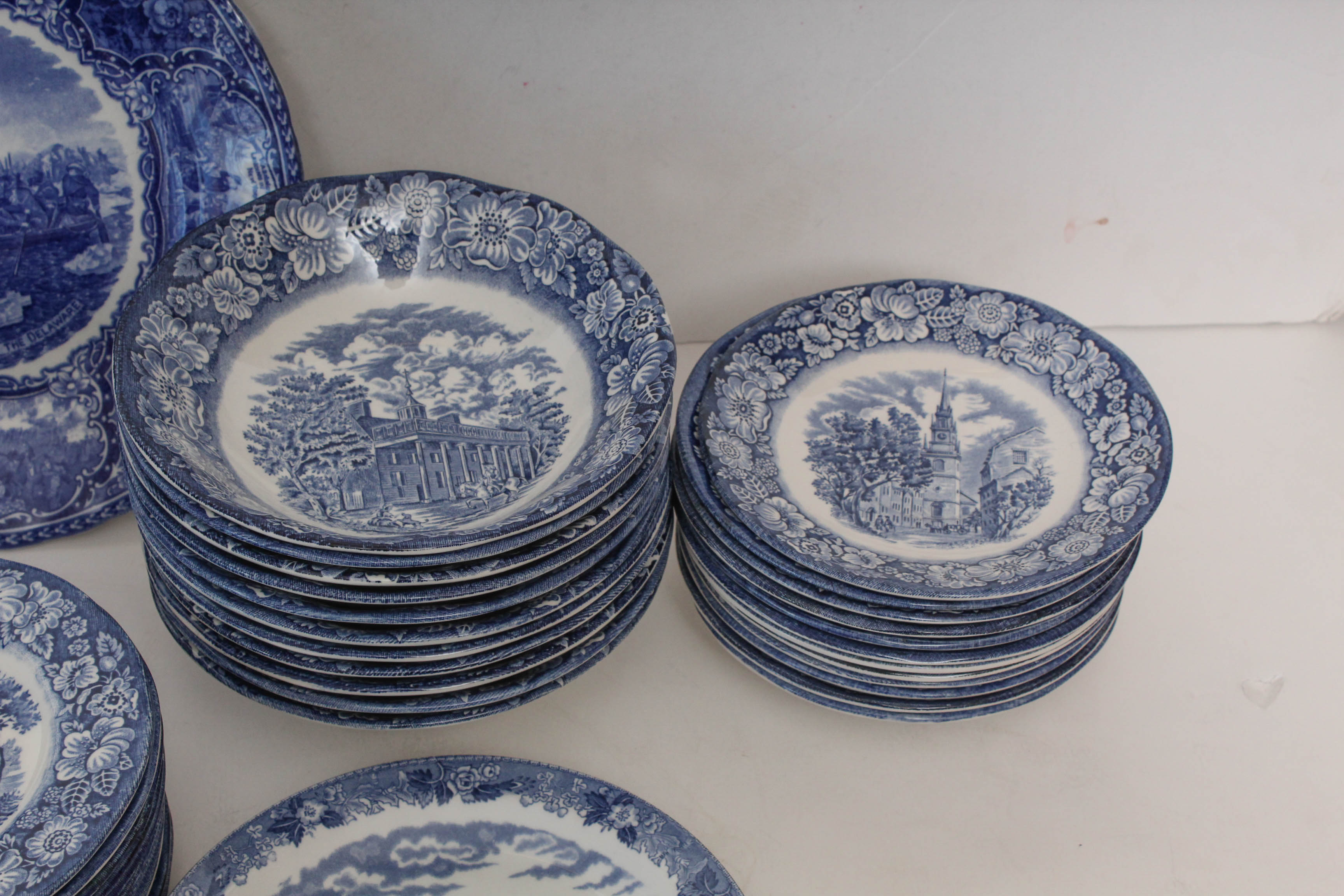 Staffordshire Ironstone "Liberty Blue" Historic Colonial Scene Dinnerware