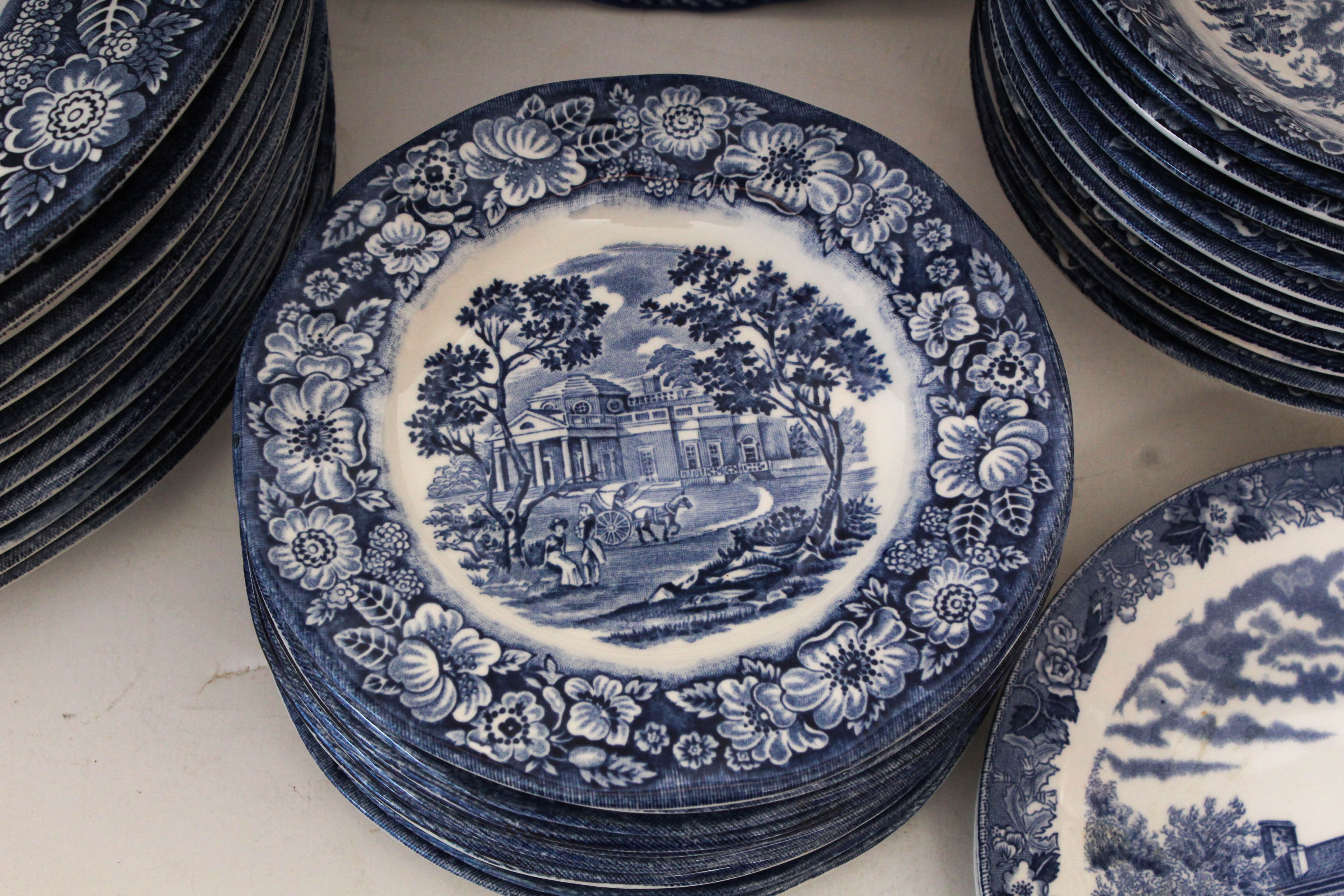 Staffordshire Ironstone "Liberty Blue" Historic Colonial Scene Dinnerware