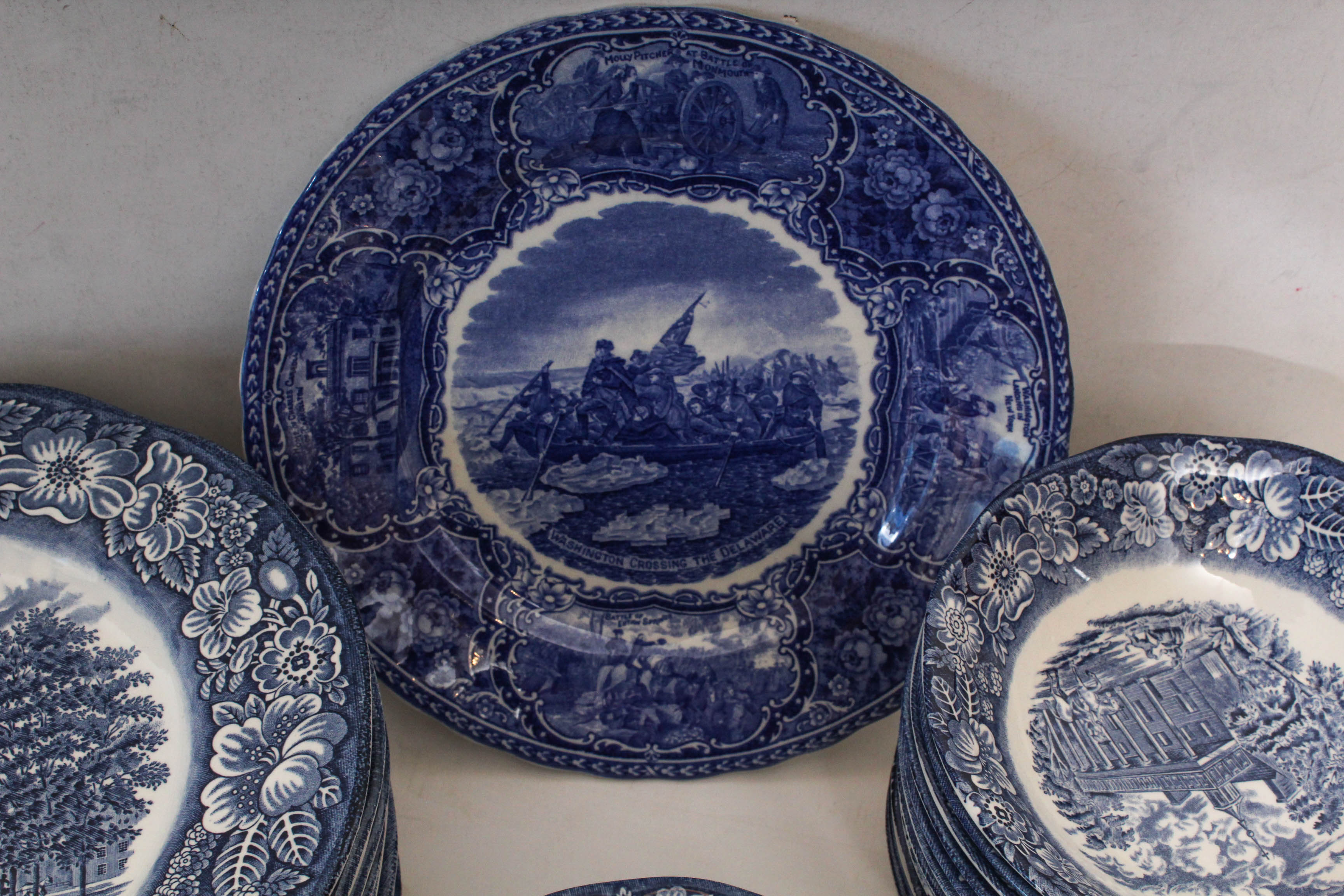 Staffordshire Ironstone "Liberty Blue" Historic Colonial Scene Dinnerware