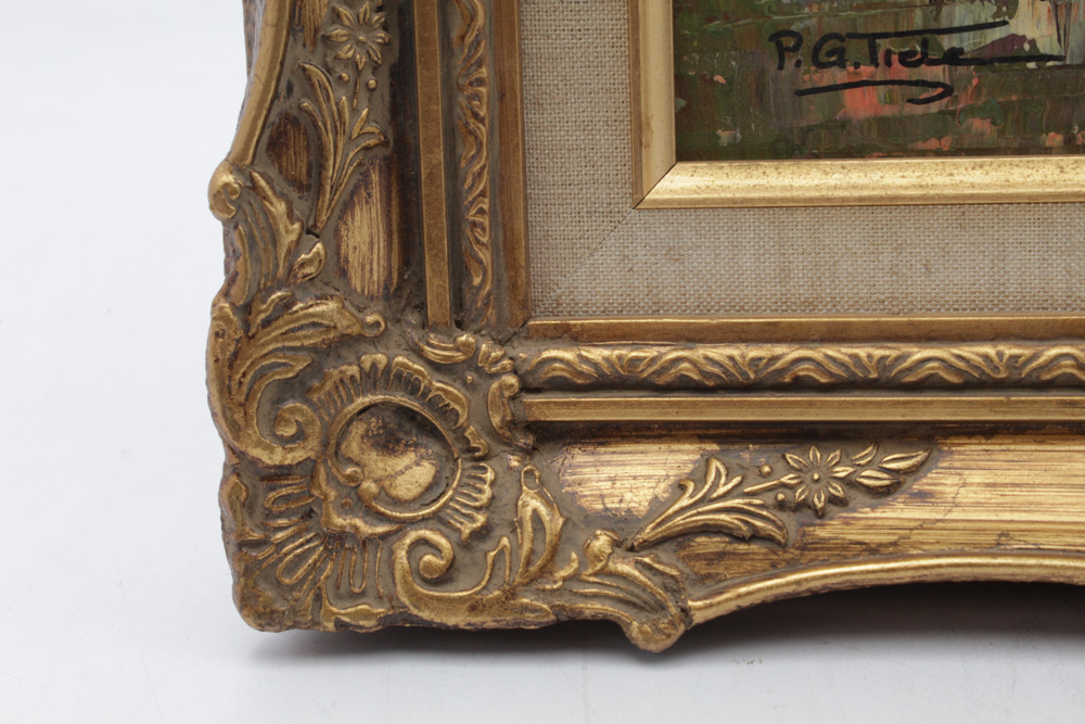 P. G. Tiele Mid-Century Oil Painting Paris Street with Windmill