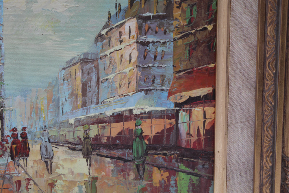 P. G. Tiele Mid-Century Oil Painting Paris Street with Notre Dame