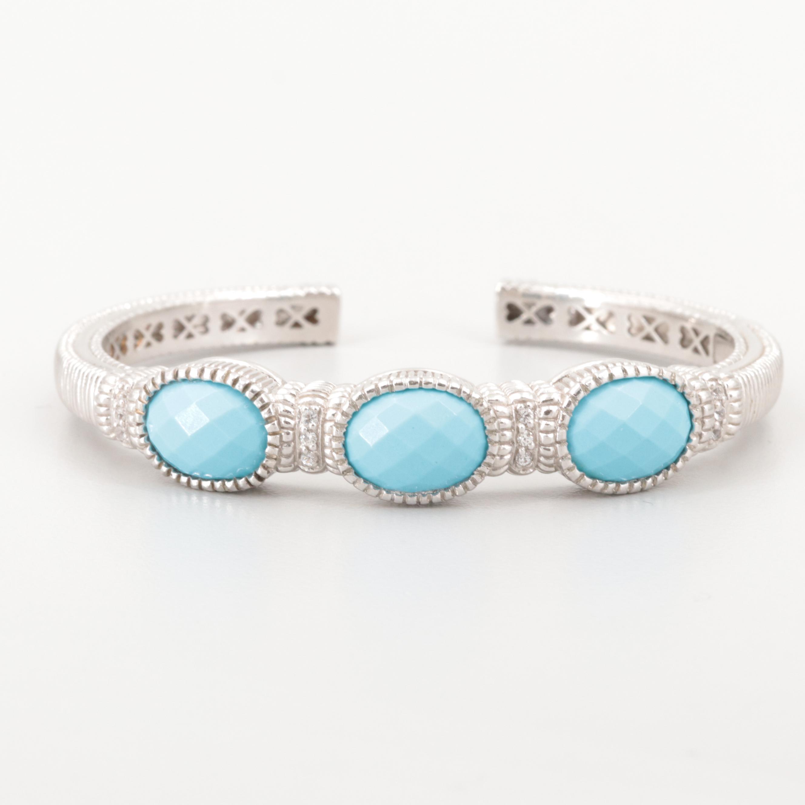 Judith Ripka Sterling Silver Imitation Turquoise and White Sapphire Bracelet