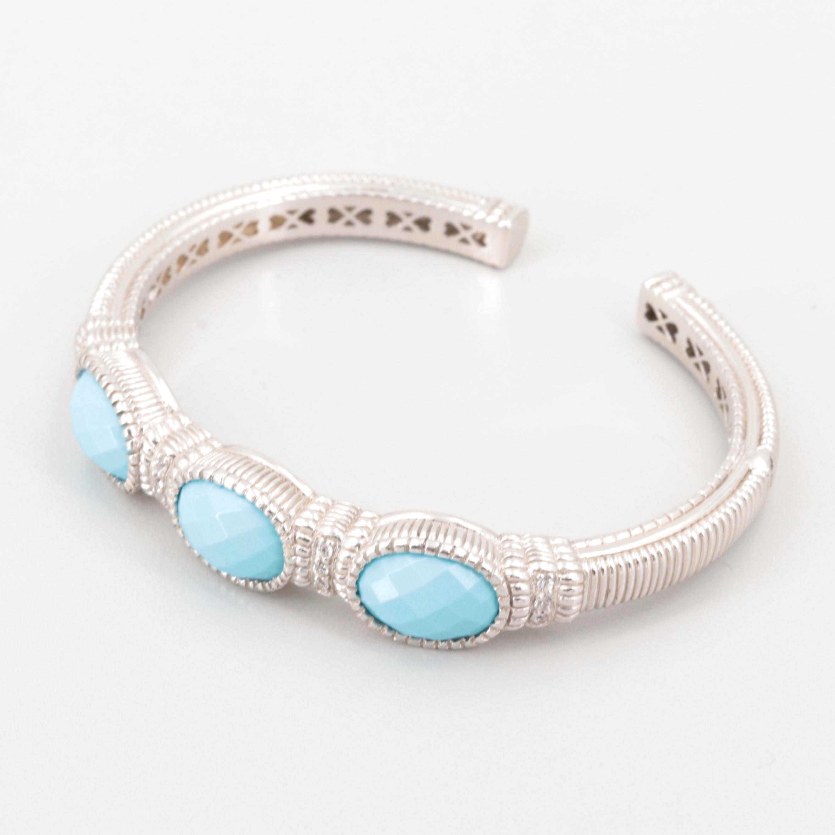 Judith Ripka Sterling Silver Imitation Turquoise and White Sapphire Bracelet