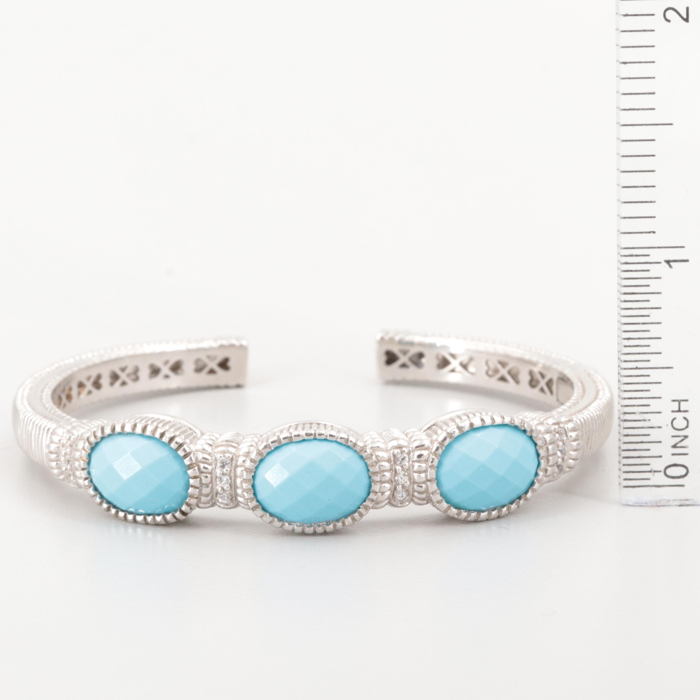 Judith Ripka Sterling Silver Imitation Turquoise and White Sapphire Bracelet