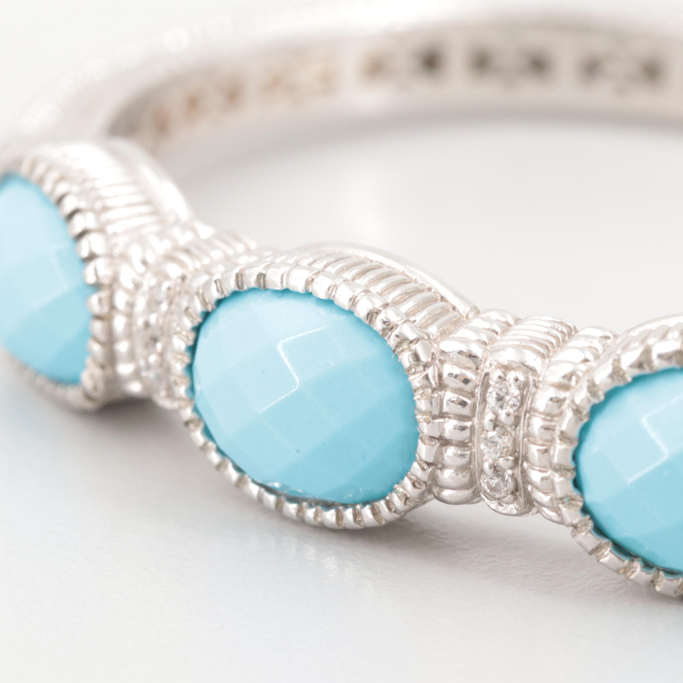 Judith Ripka Sterling Silver Imitation Turquoise and White Sapphire Bracelet