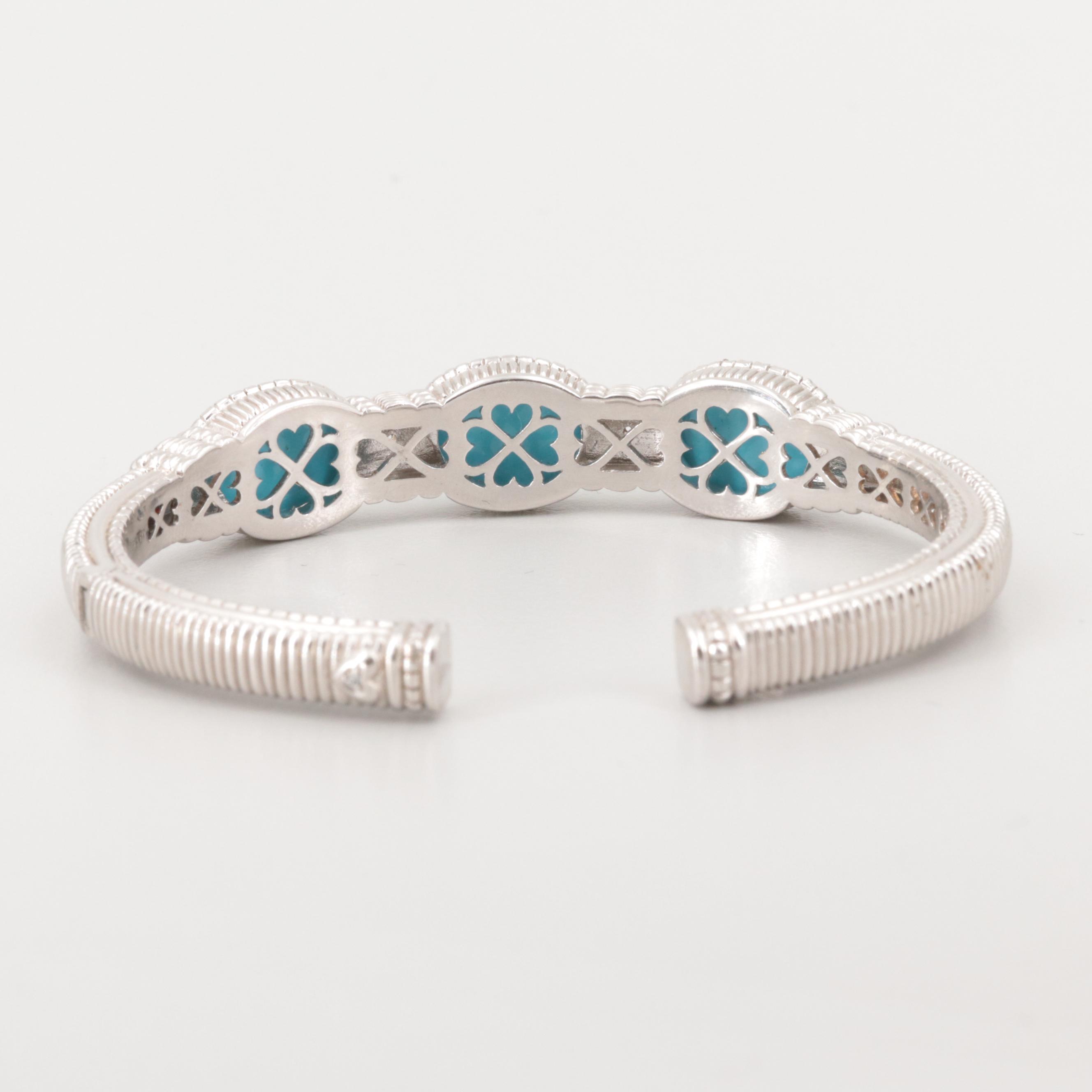 Judith Ripka Sterling Silver Imitation Turquoise and White Sapphire Bracelet