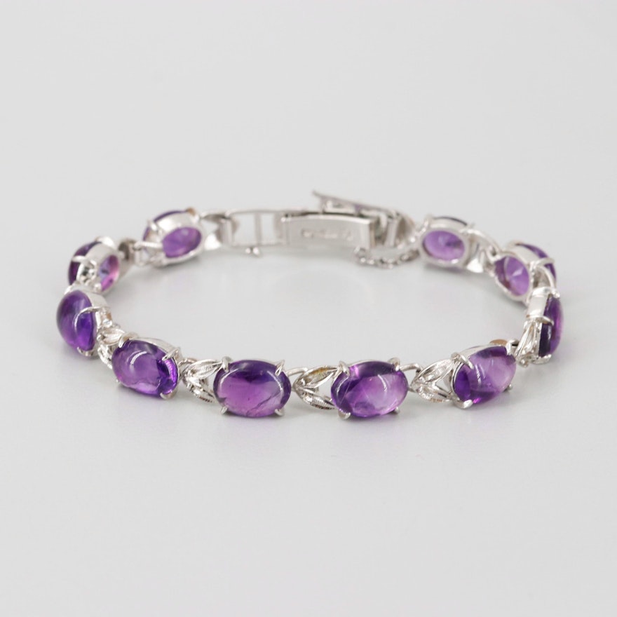 10K White Gold Amethyst Cabochon Bracelet