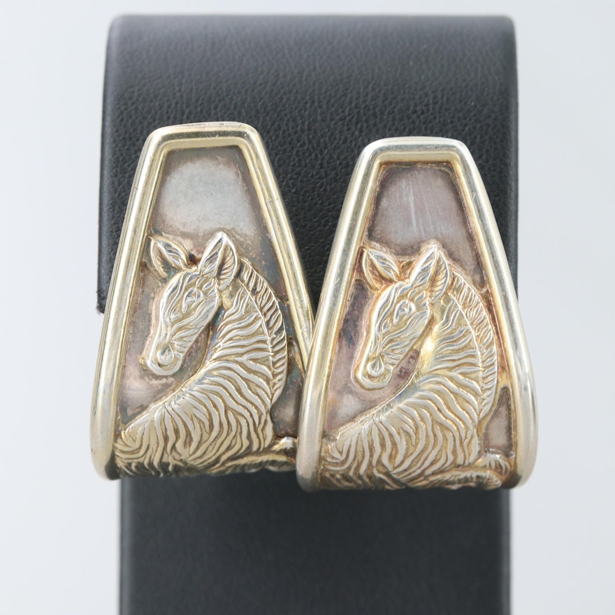 Sterling Silver Zebra Motif Earrings with Gold Wash Accents