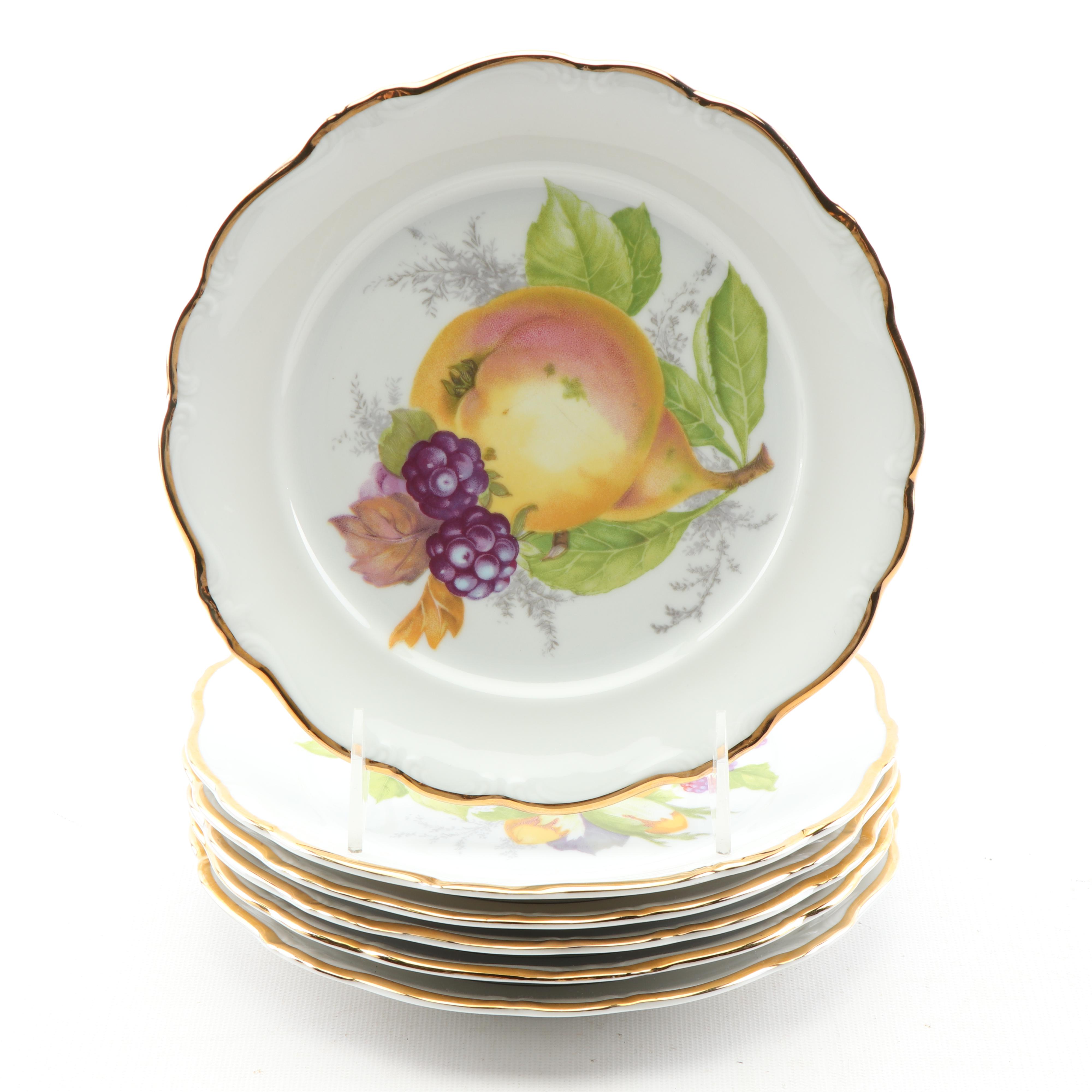 Vintage Johann Haviland Fruit Themed Porcelain Coffee Pot and Dessert Plates