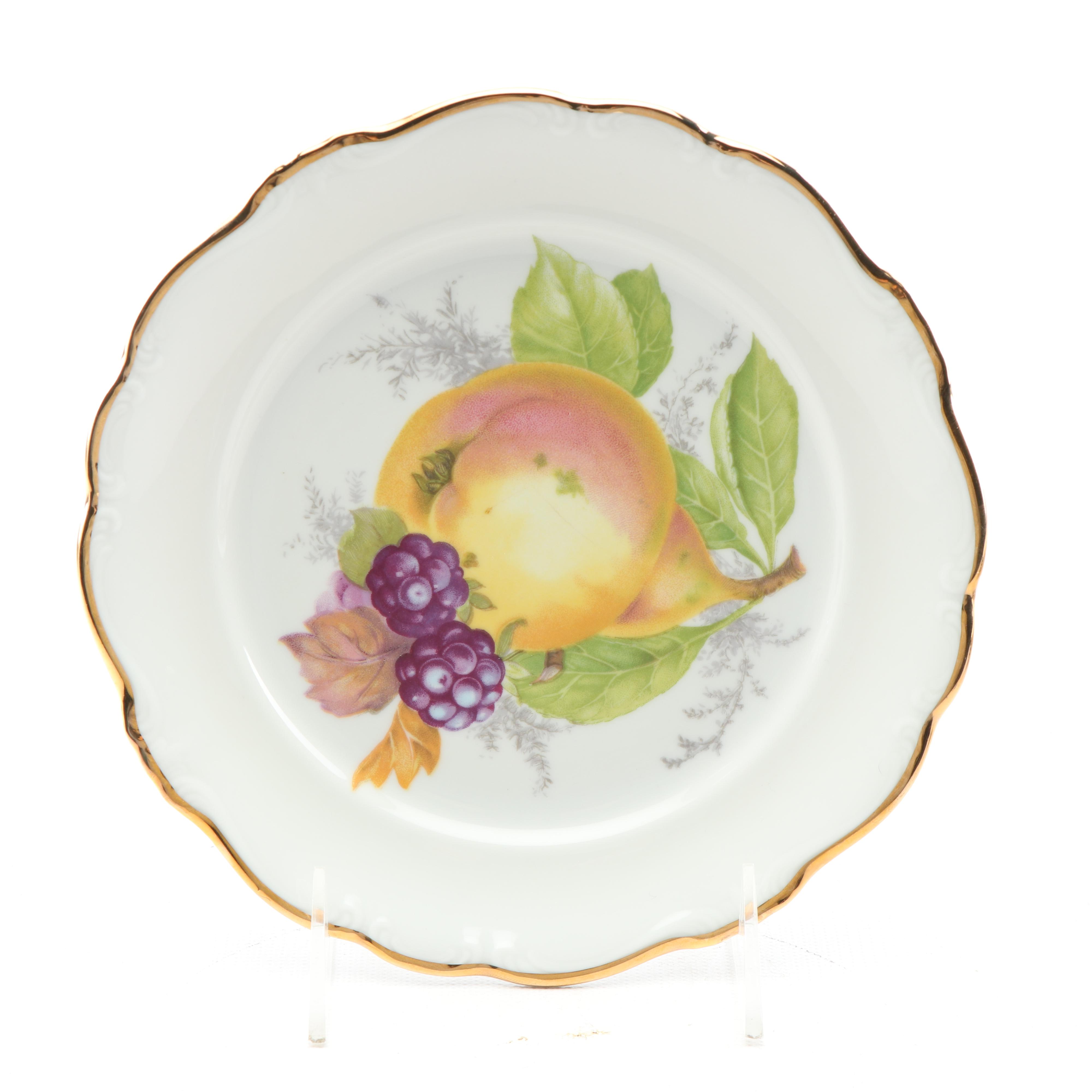 Vintage Johann Haviland Fruit Themed Porcelain Coffee Pot and Dessert Plates