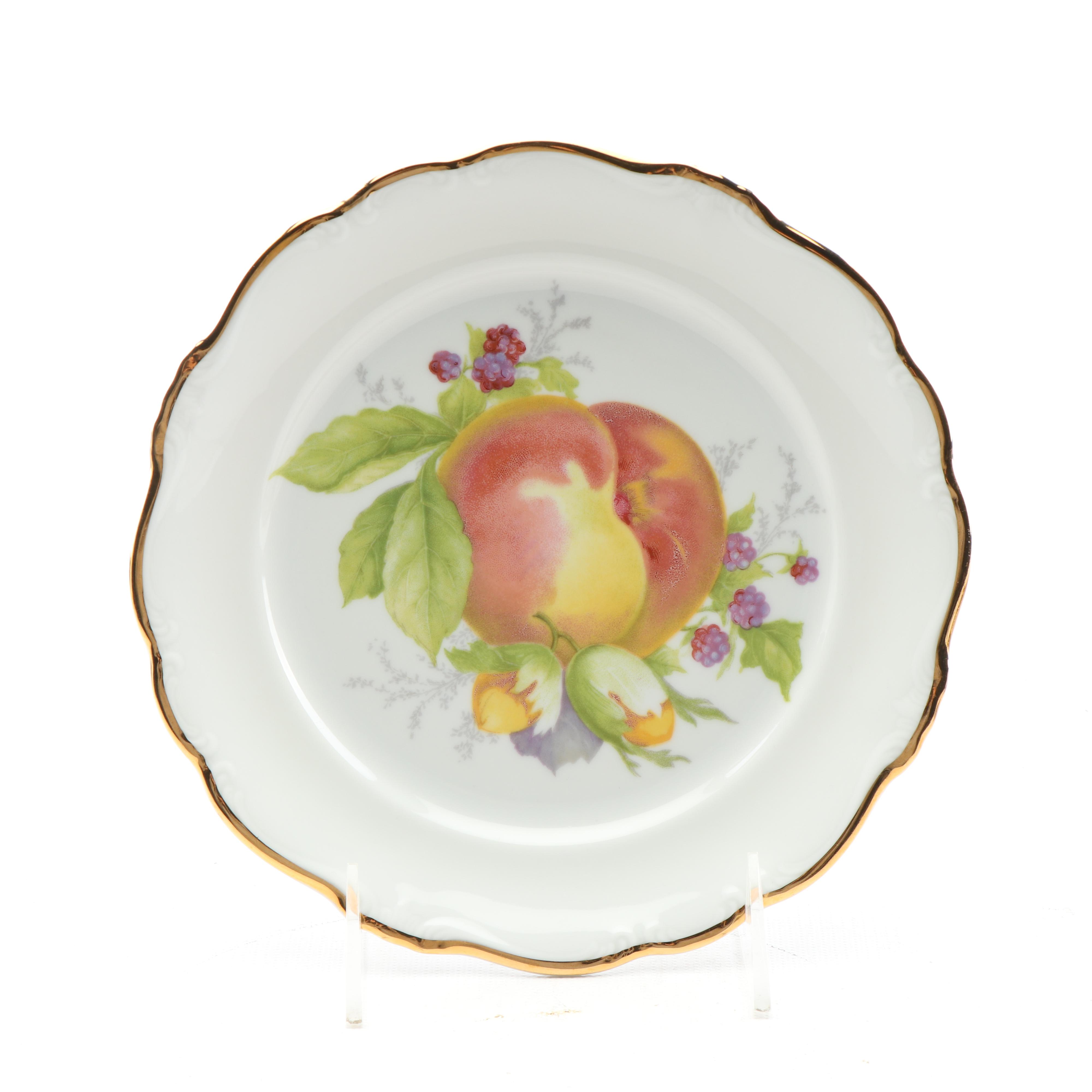 Vintage Johann Haviland Fruit Themed Porcelain Coffee Pot and Dessert Plates