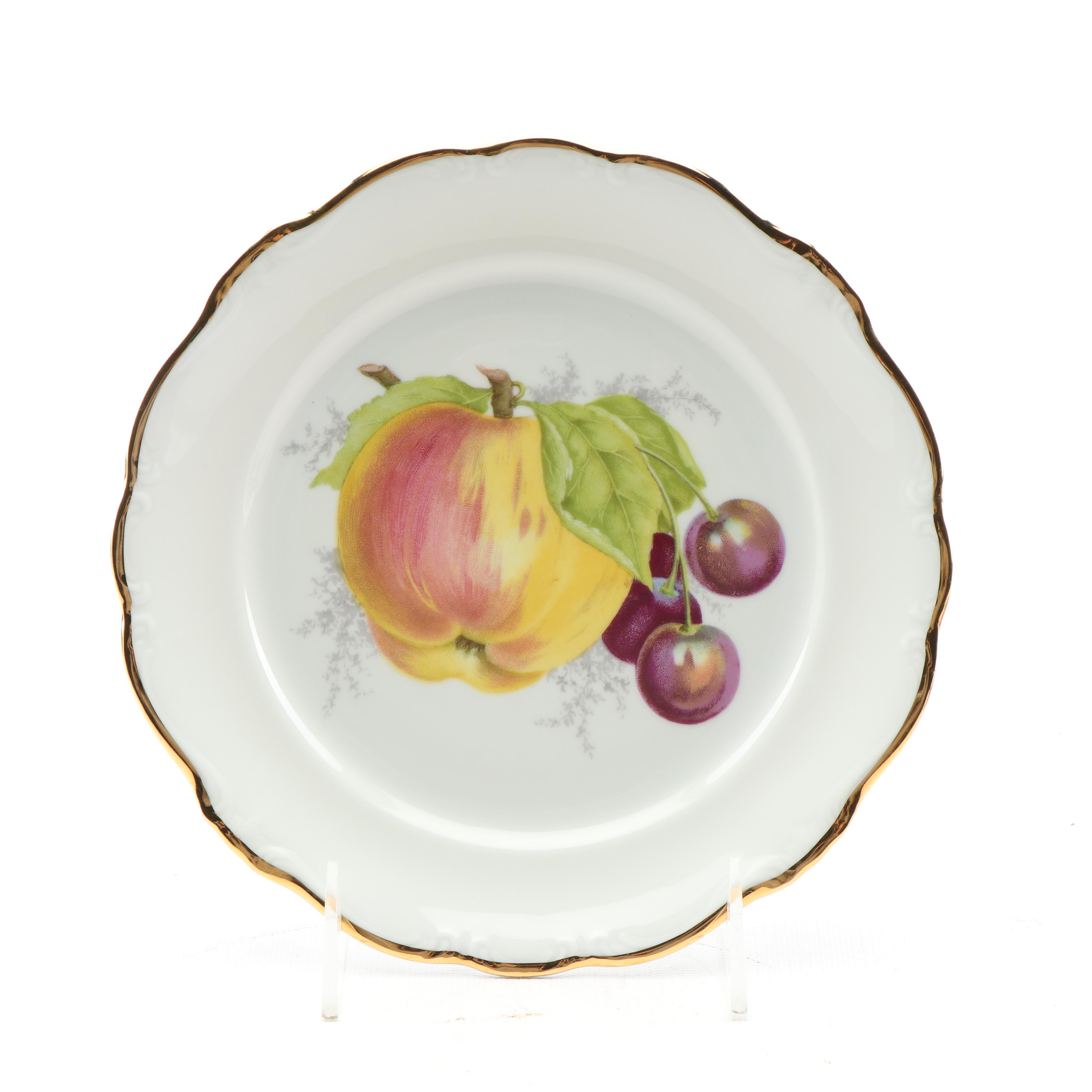 Vintage Johann Haviland Fruit Themed Porcelain Coffee Pot and Dessert Plates