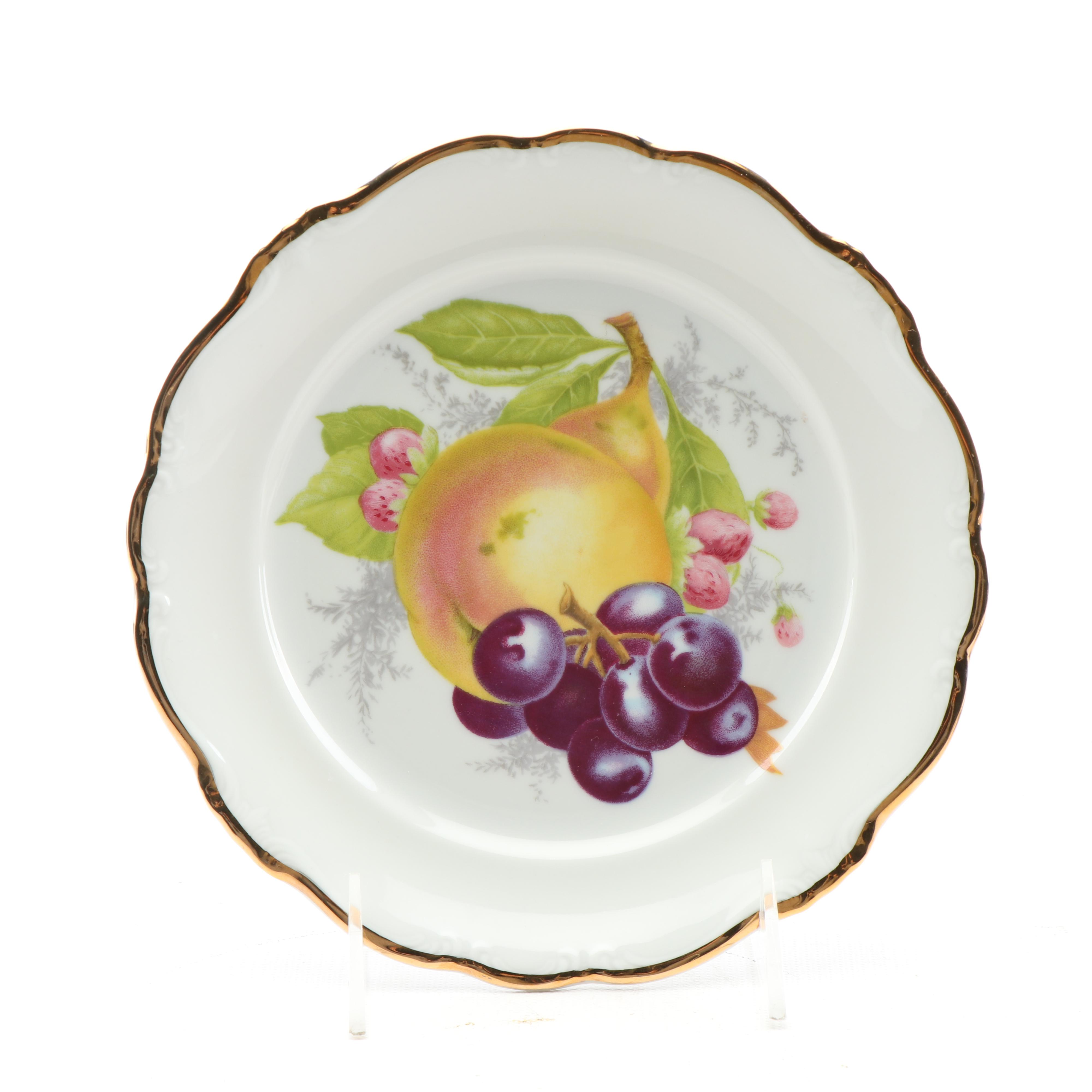 Vintage Johann Haviland Fruit Themed Porcelain Coffee Pot and Dessert Plates