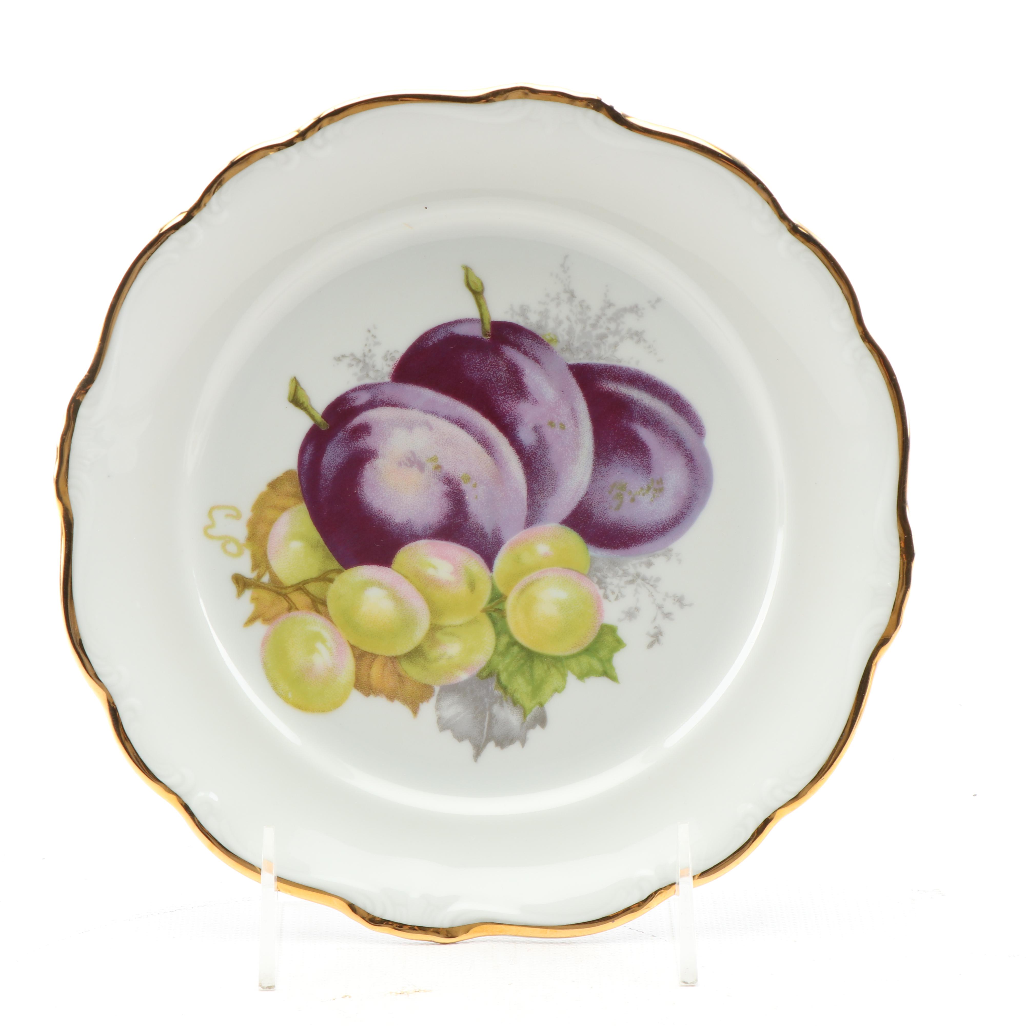 Vintage Johann Haviland Fruit Themed Porcelain Coffee Pot and Dessert Plates