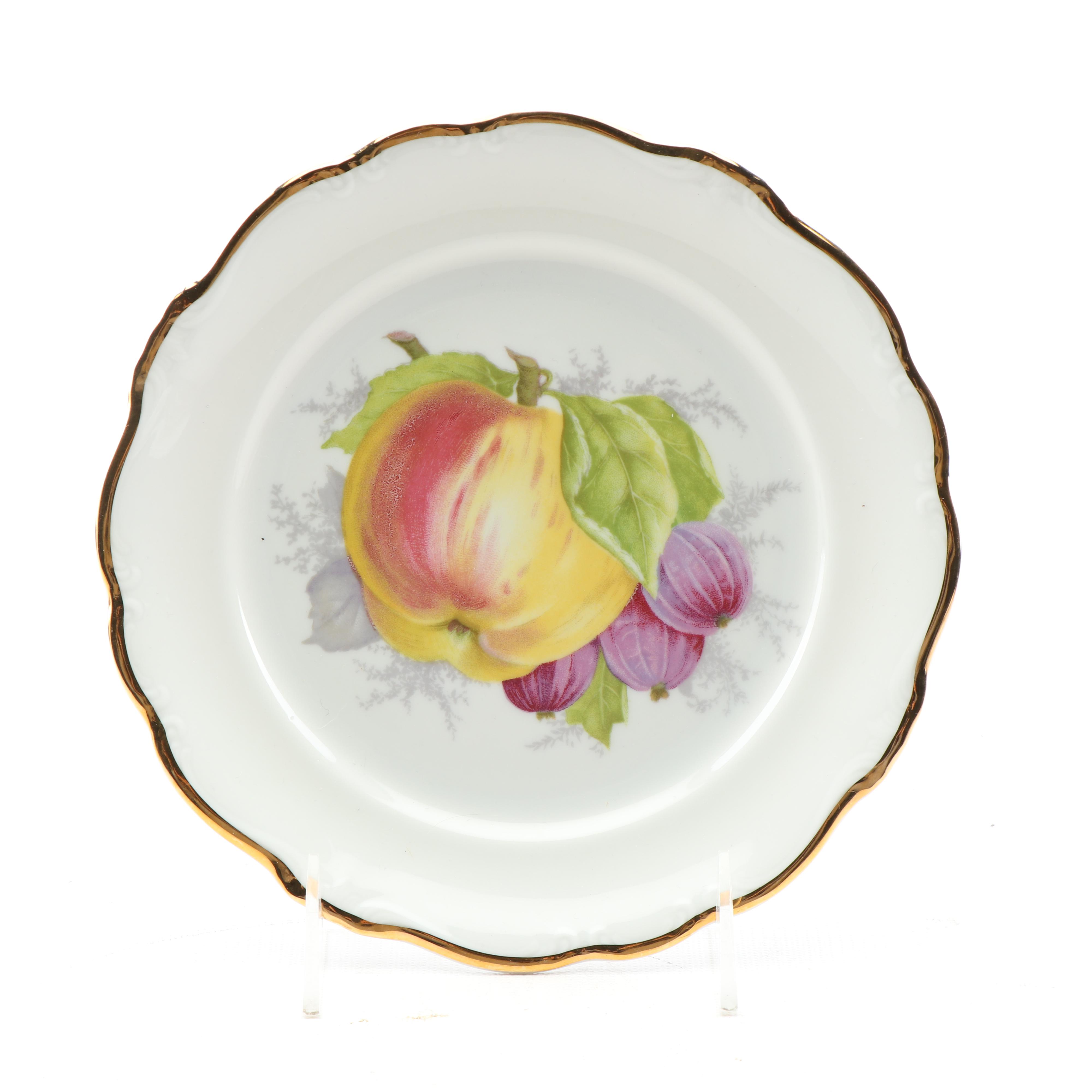 Vintage Johann Haviland Fruit Themed Porcelain Coffee Pot and Dessert Plates