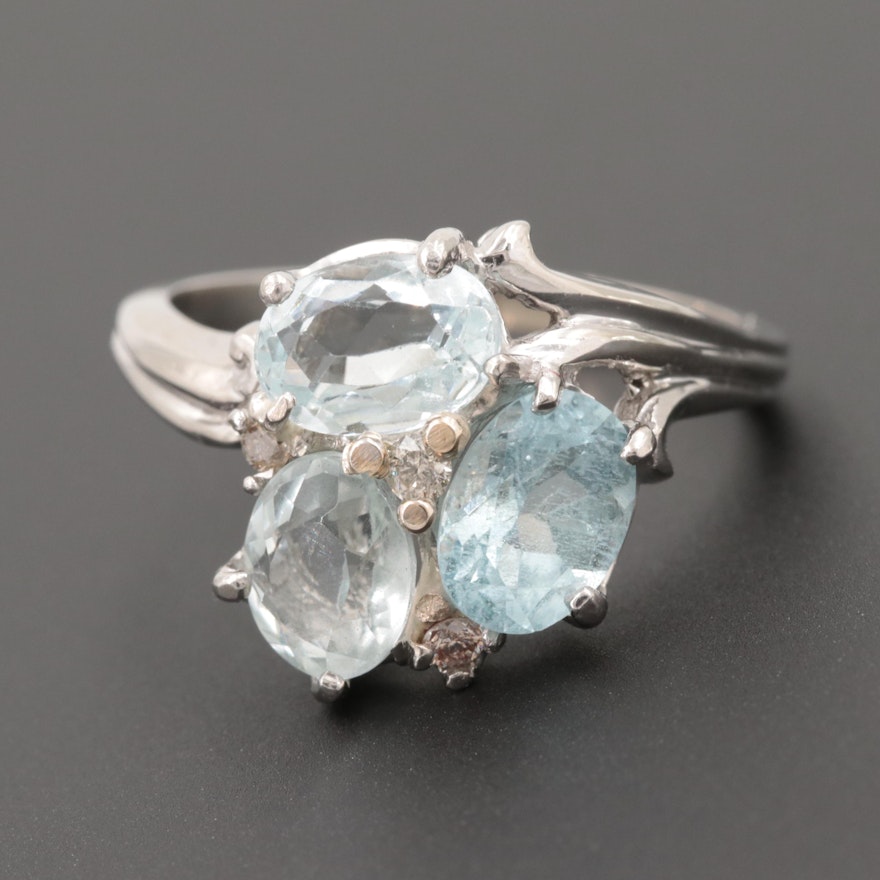 10K White Gold Aquamarine and Diamond Ring