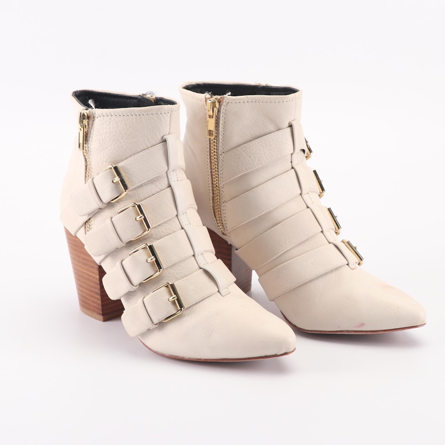 Rebecca Minkoff Off-White Leather Multi-Strap Ankle Booties