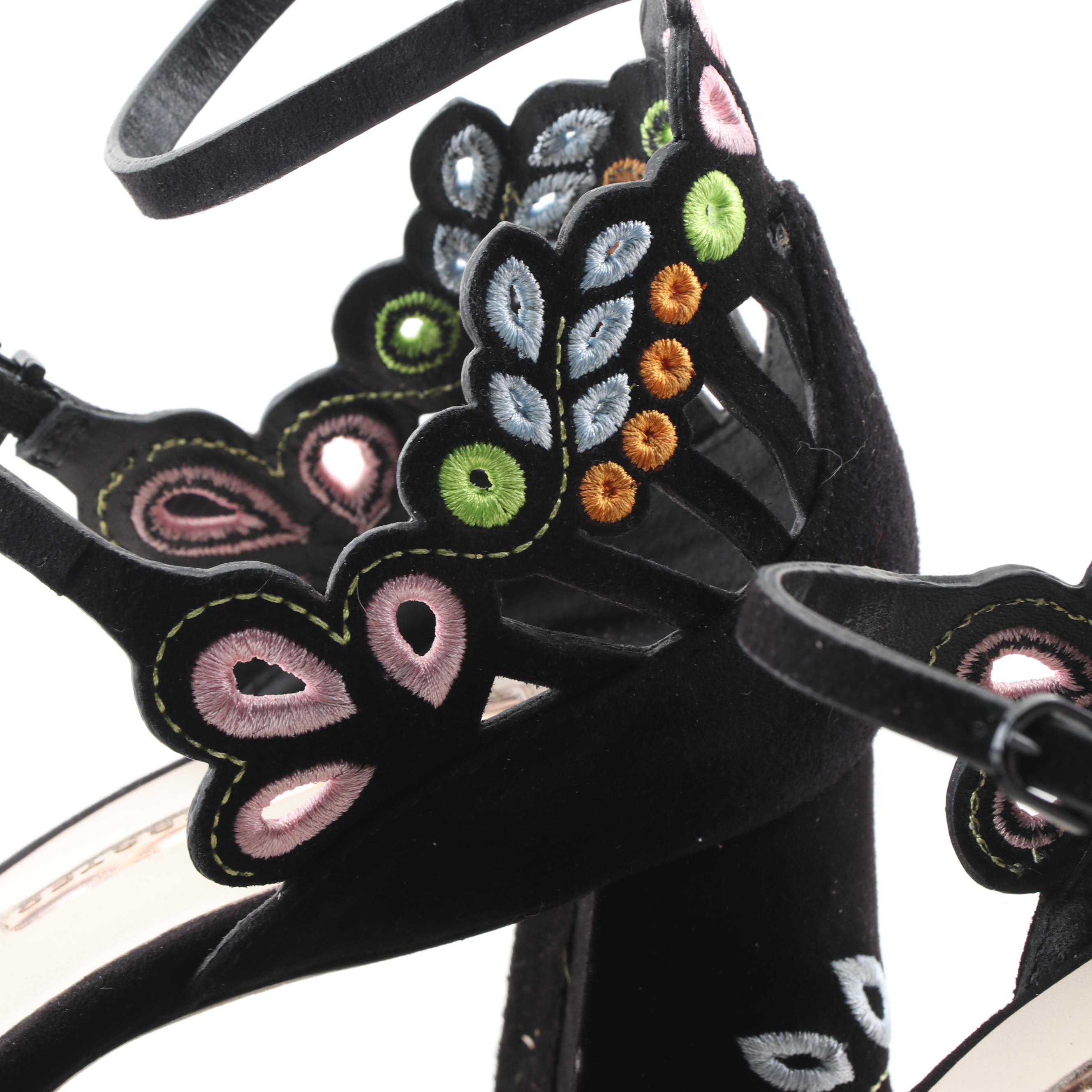 Sophia Webster Liliana Embroidered Laser-Cut Black Suede Mid Mary Jane Pumps