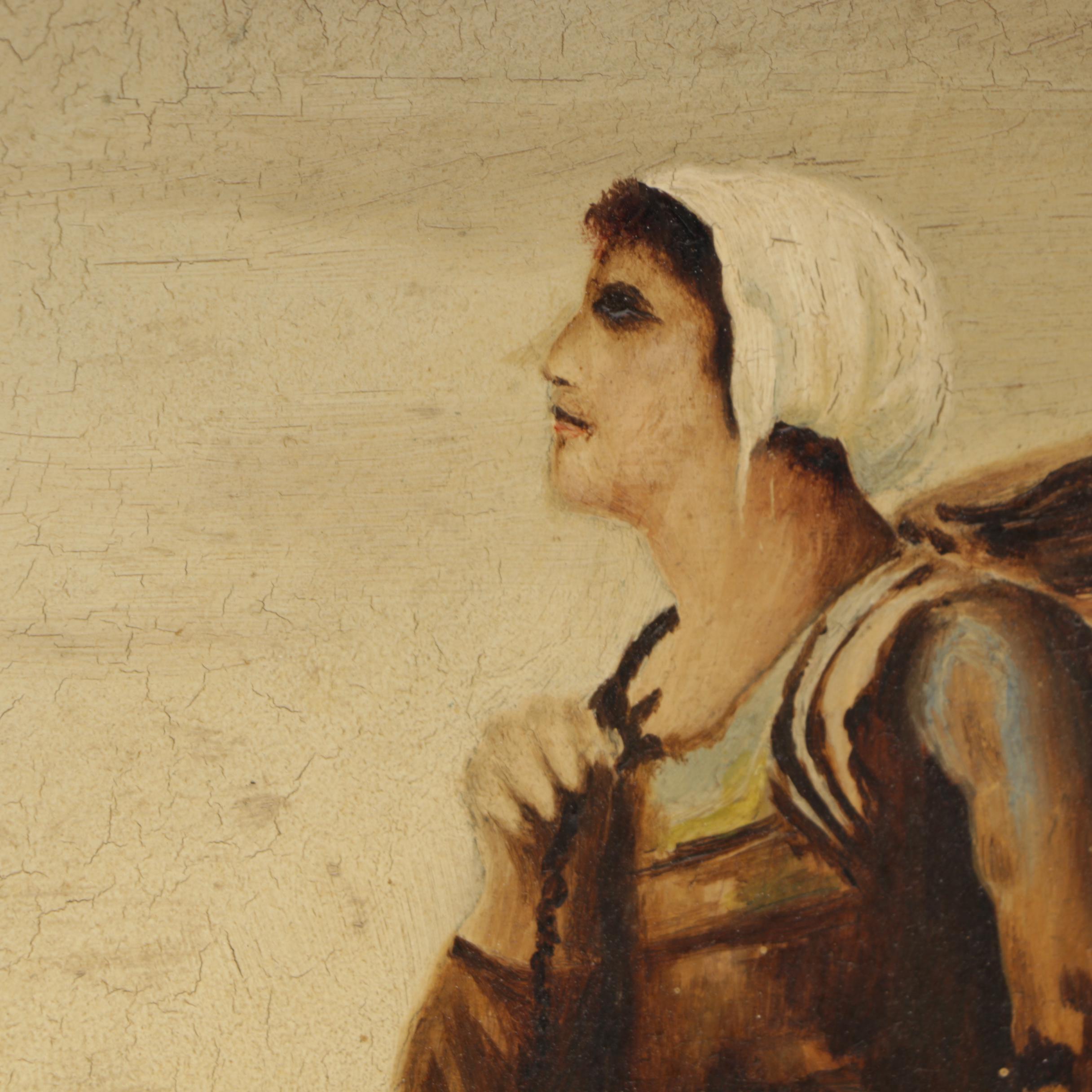 Mary Engle 1926 Oil Painting of Woman Leaning on a Small Boat