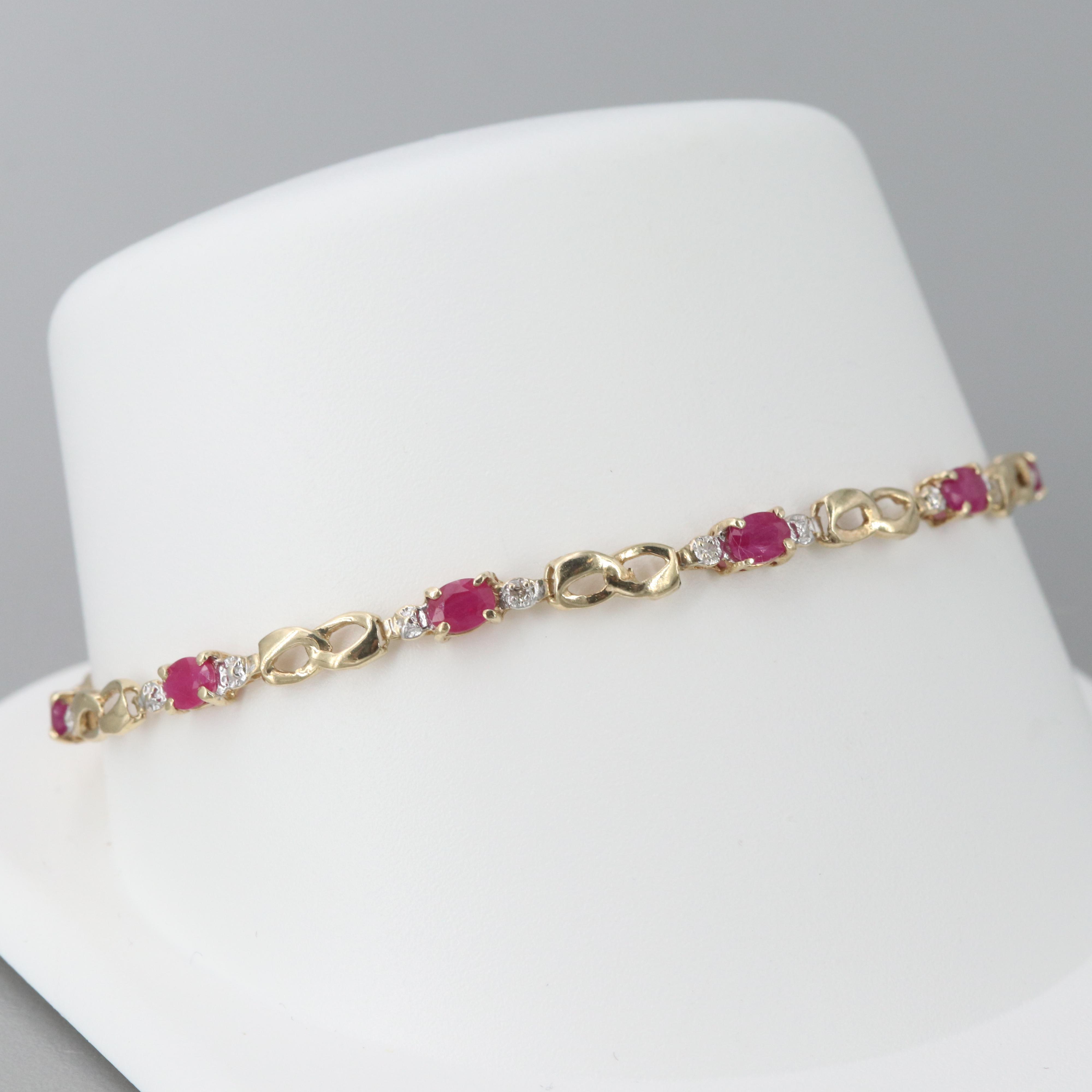 10K Yellow Gold Diamond and Ruby Bracelet