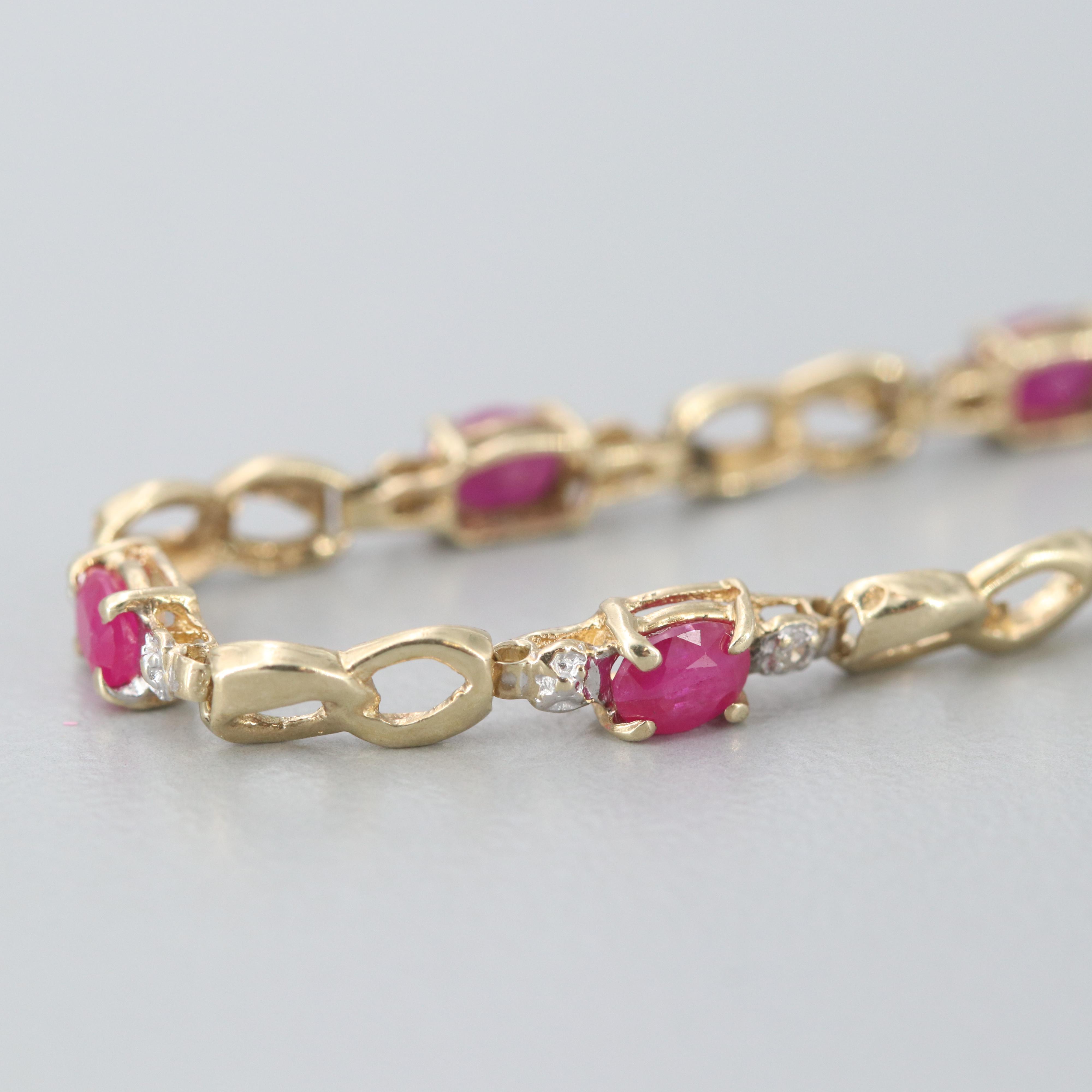 10K Yellow Gold Diamond and Ruby Bracelet