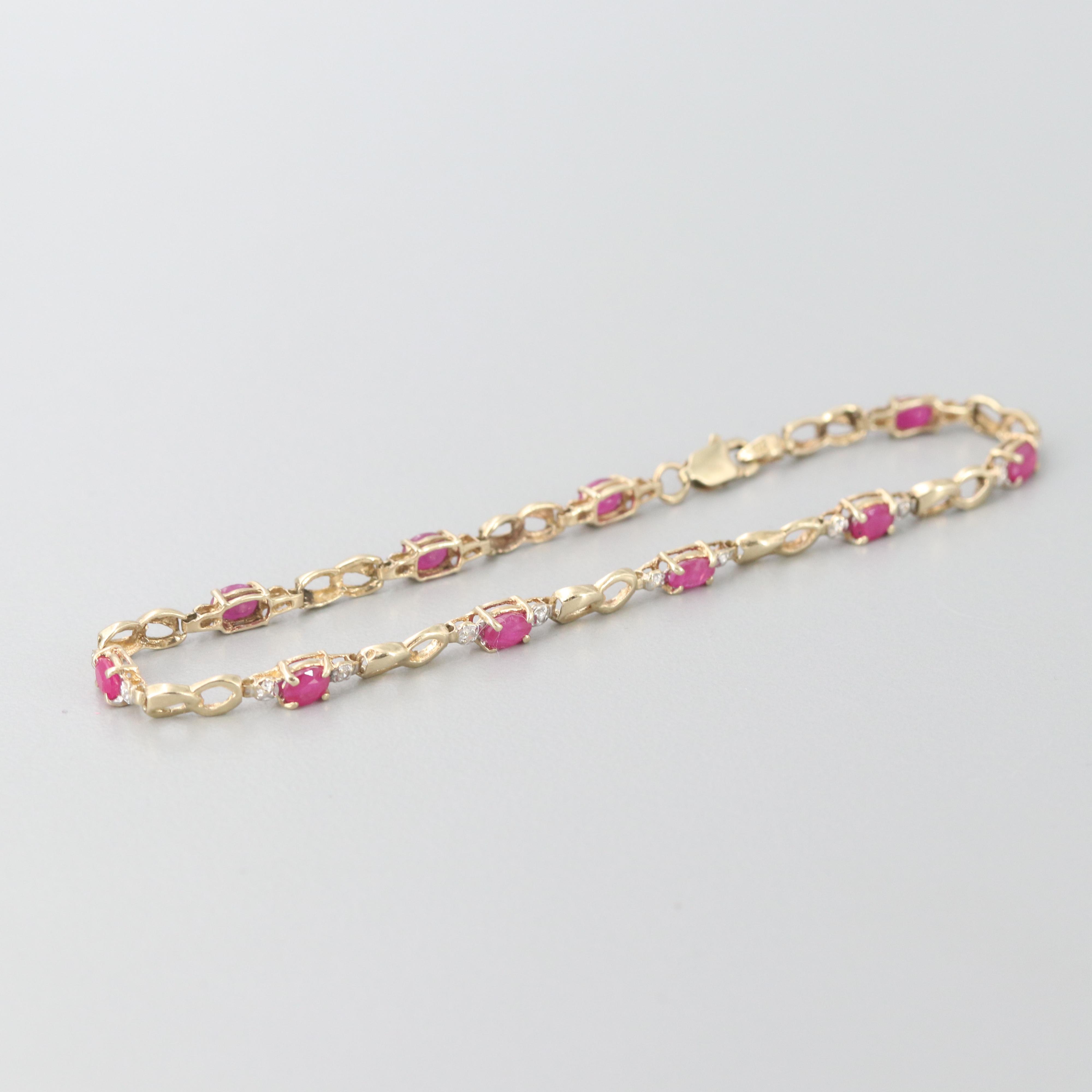 10K Yellow Gold Diamond and Ruby Bracelet