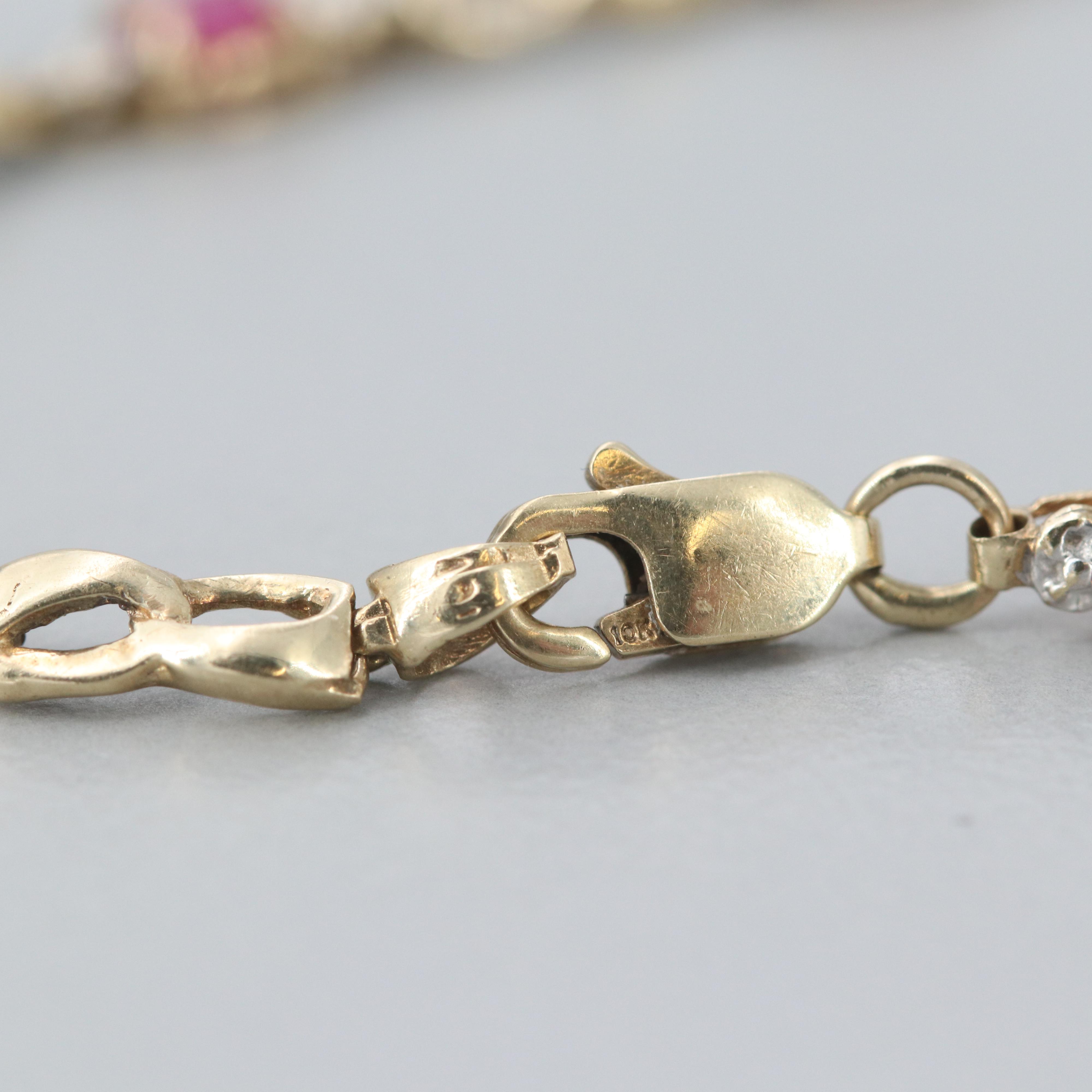 10K Yellow Gold Diamond and Ruby Bracelet