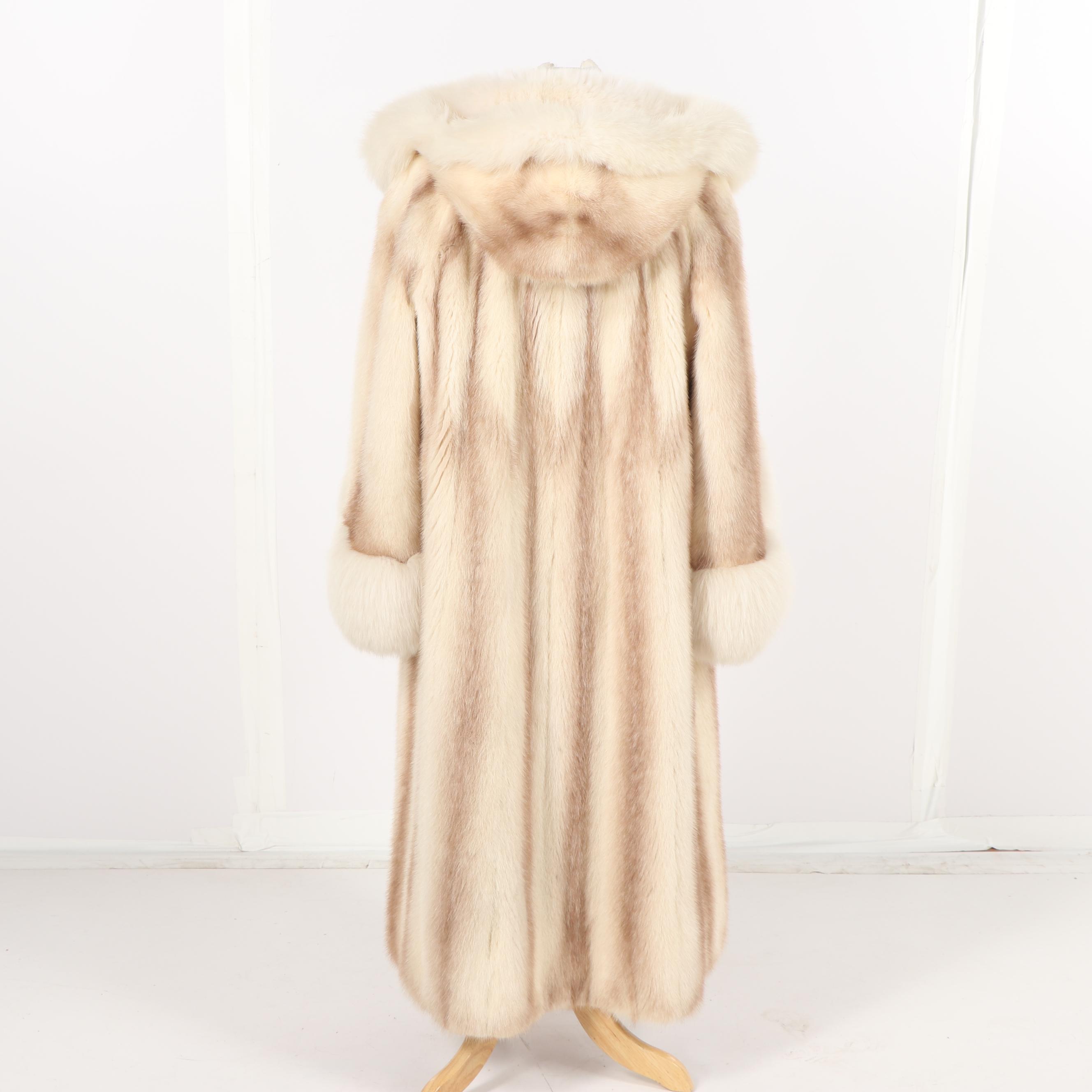 Women's Arcturus Mink Fur Coat with Hood and Fox Fur Trim