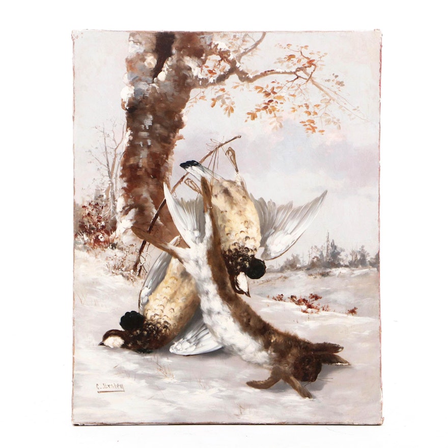 Clarence Braley Oil Painting of Hanging Game in Winter Landscape