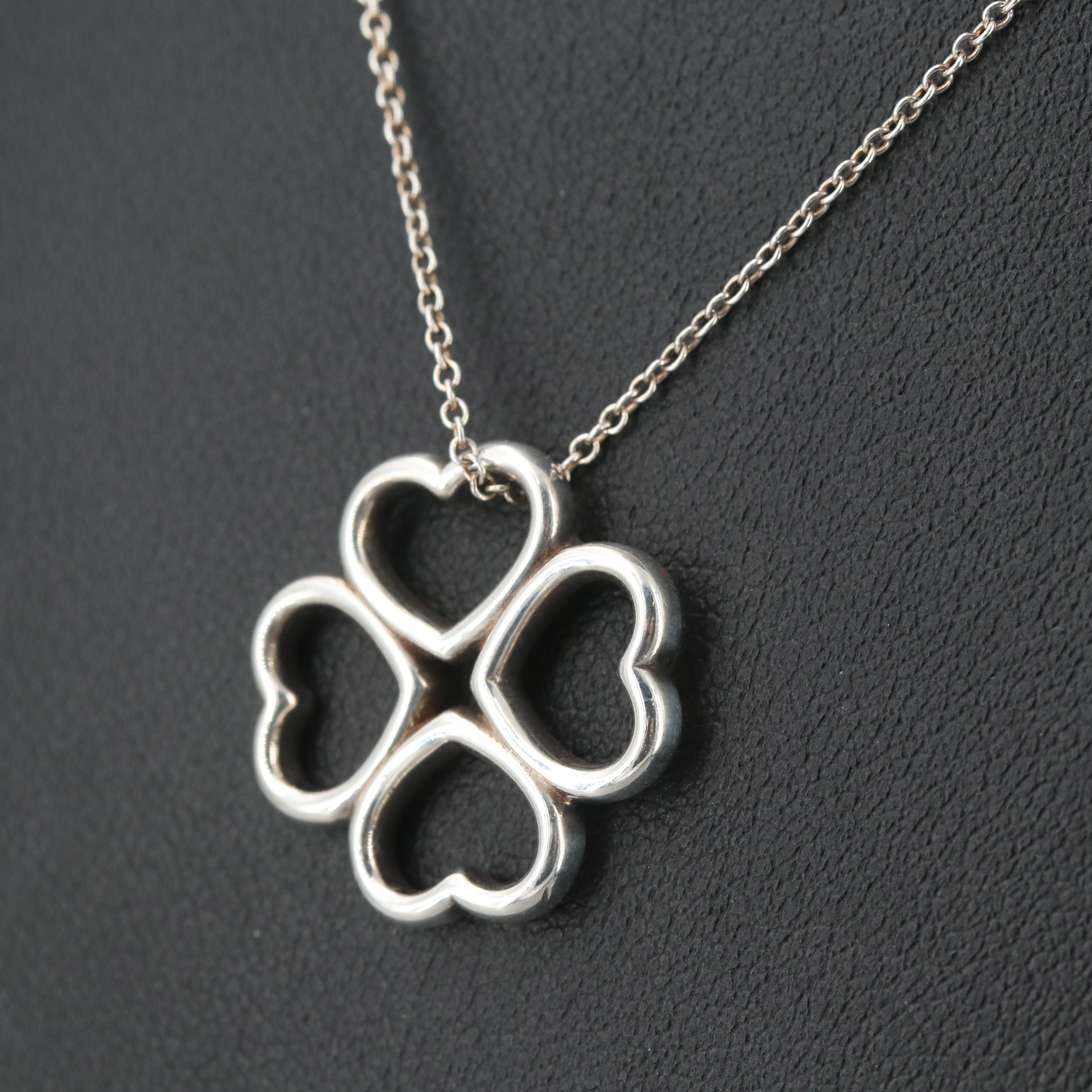 Tiffany & Co. Sterling Silver Four Hearts Clover Pendant Necklace