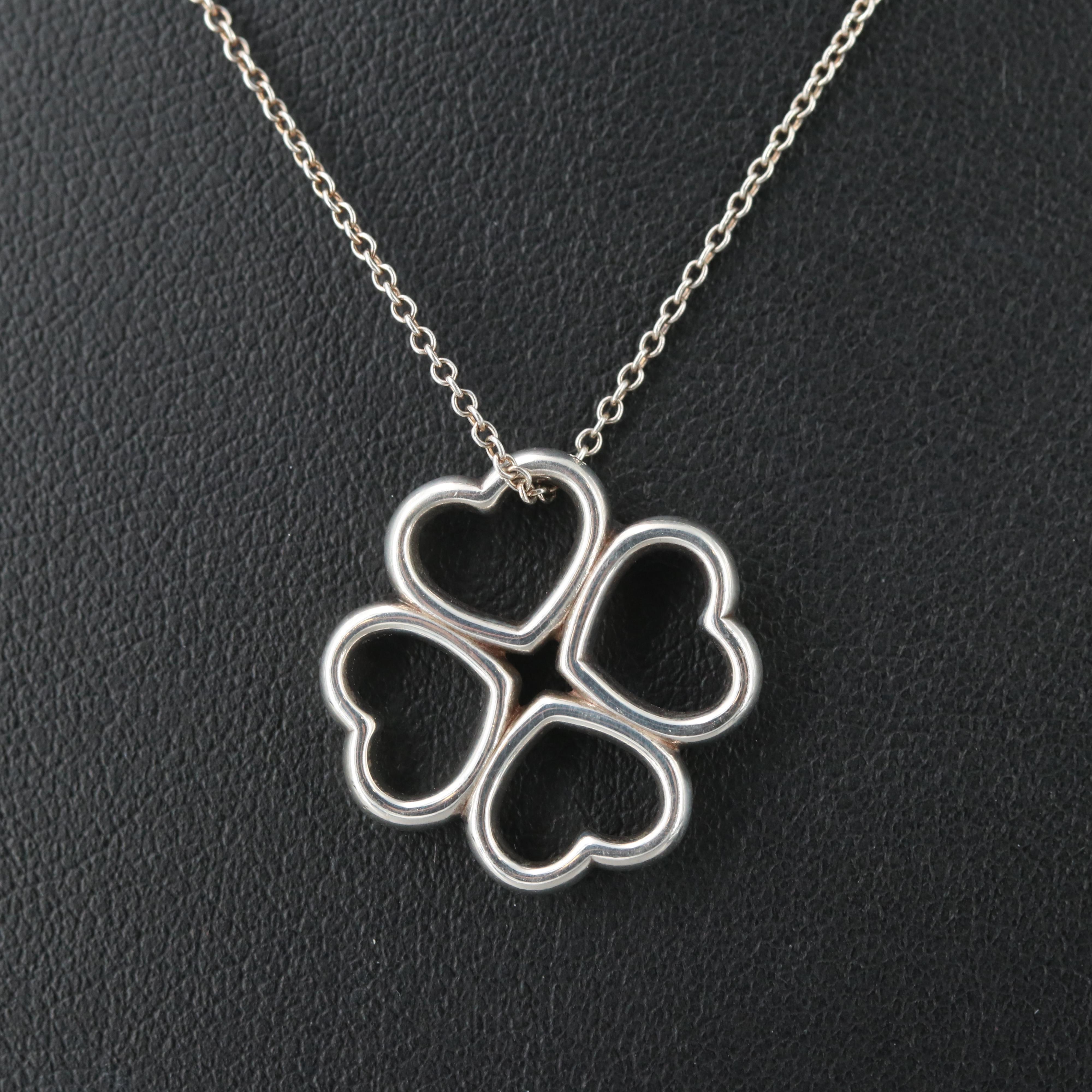 Tiffany & Co. Sterling Silver Four Hearts Clover Pendant Necklace