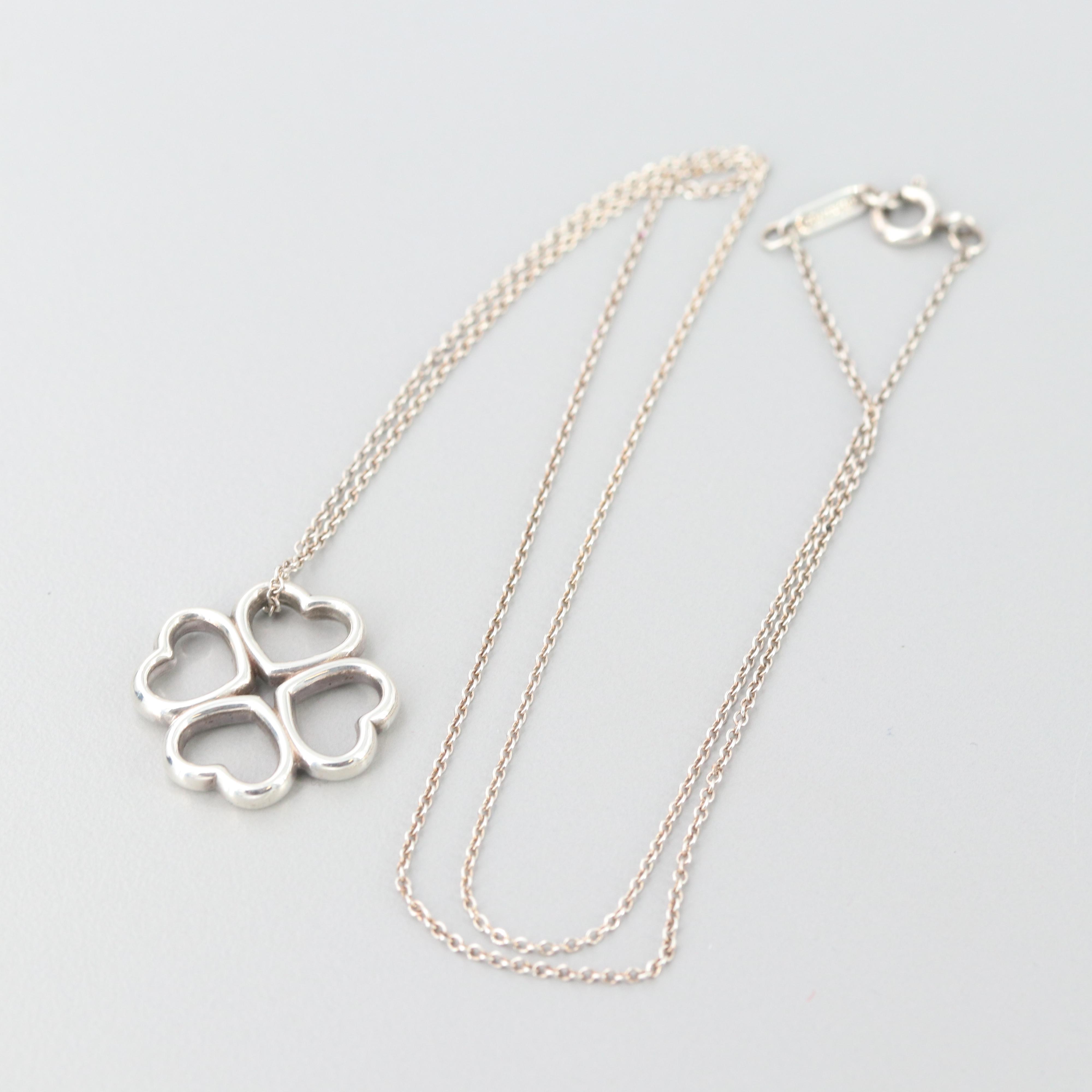 Tiffany & Co. Sterling Silver Four Hearts Clover Pendant Necklace