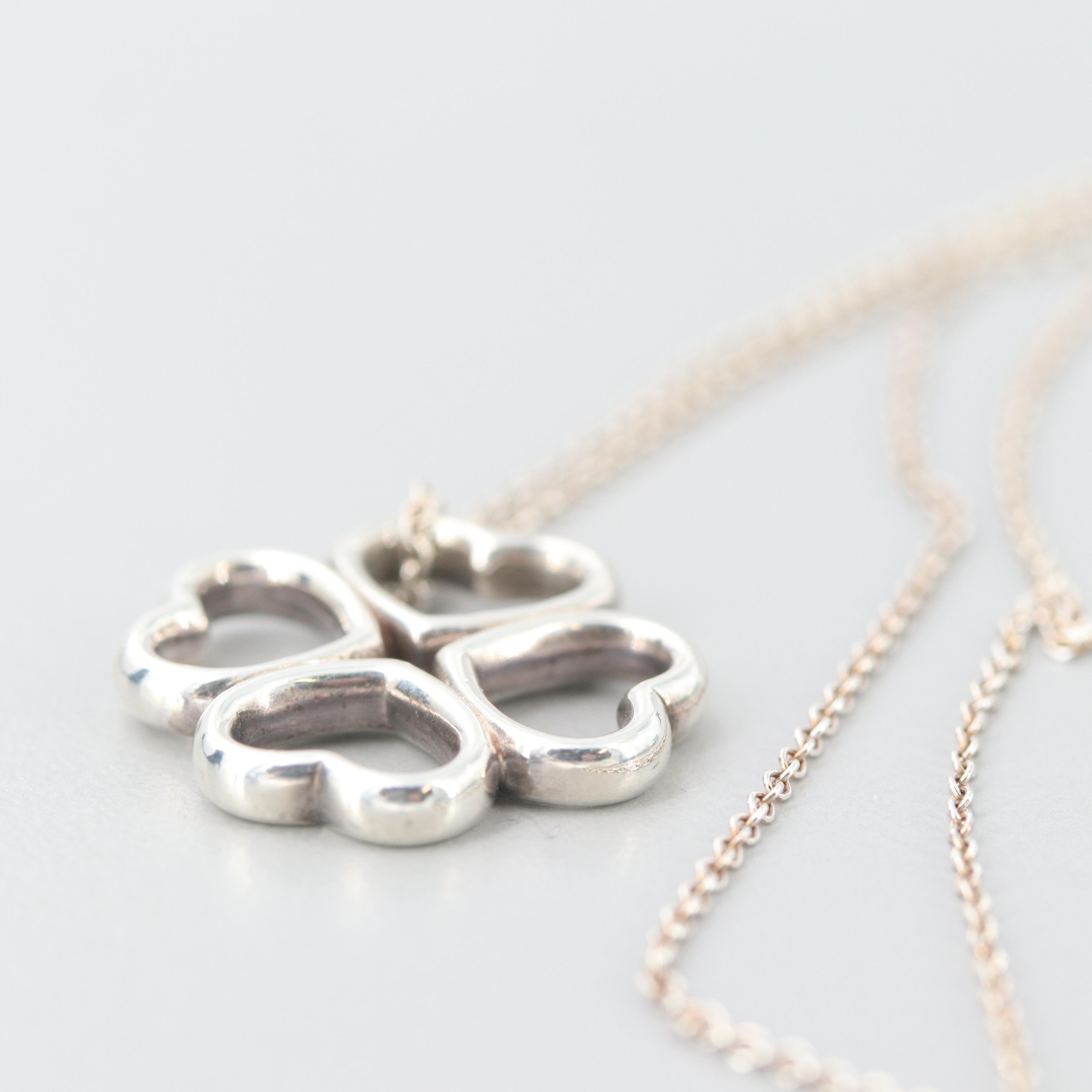 Tiffany & Co. Sterling Silver Four Hearts Clover Pendant Necklace
