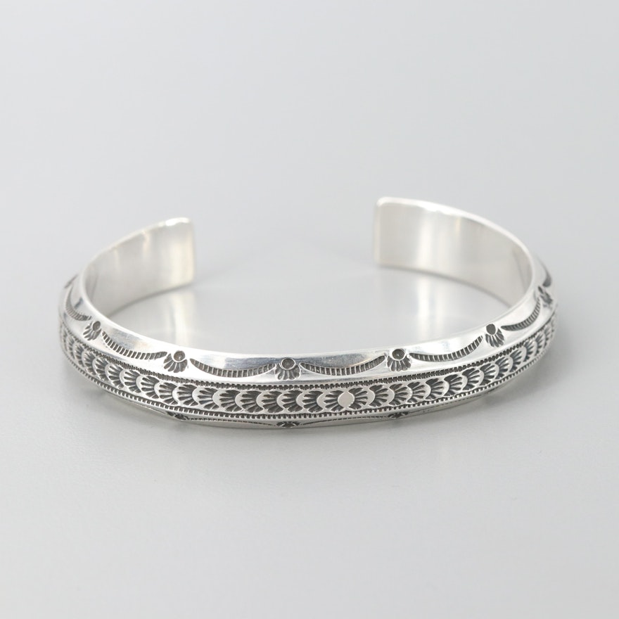 Southwestern Style Sterling Silver Stamped Cuff Bracelet
