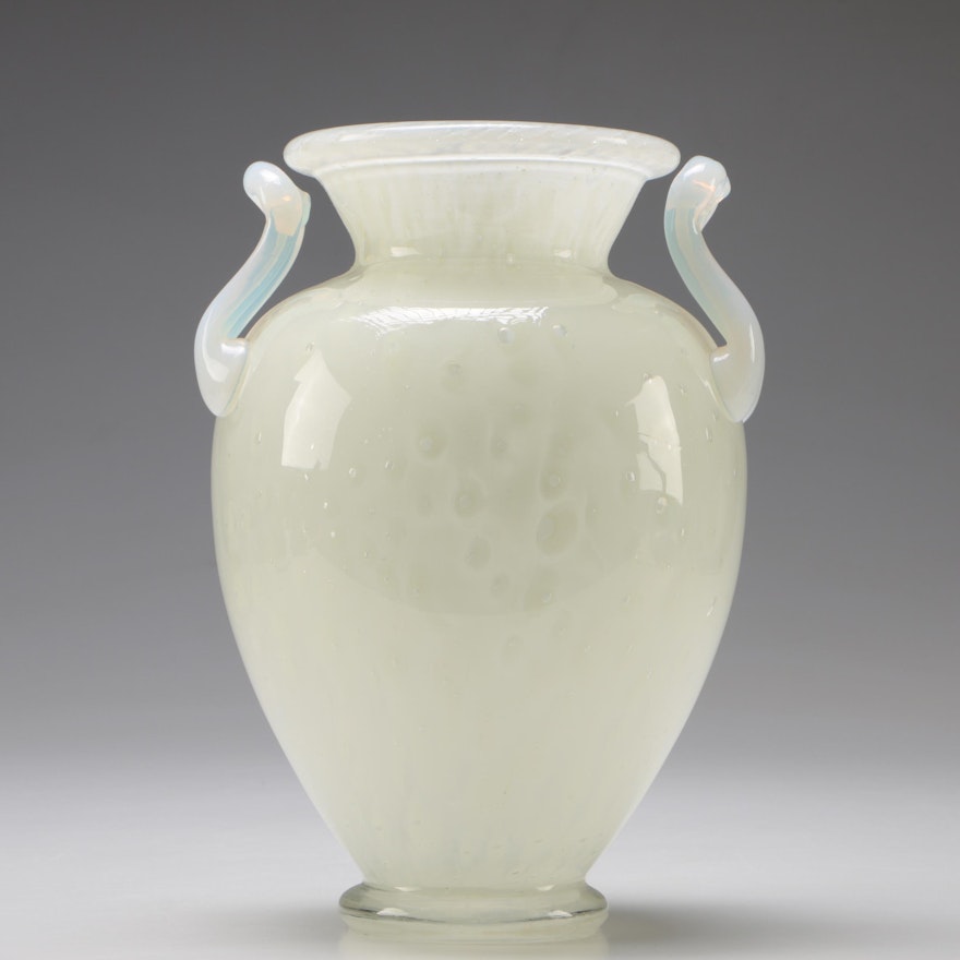 Steuben Art Glass French Opalescent White Cluthra Vase by Paul V. Gardner, 1930s