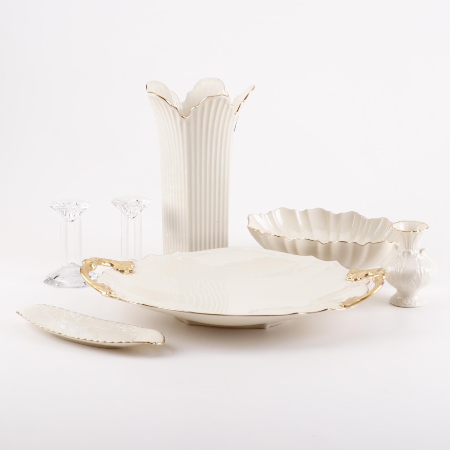 Lenox Porcelain Serveware and Vases with Crystal Candlesticks