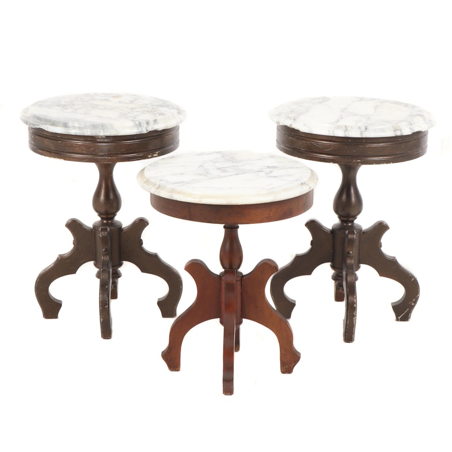 Victorian Style Wood and Marble Side Tables, Early 20th Century