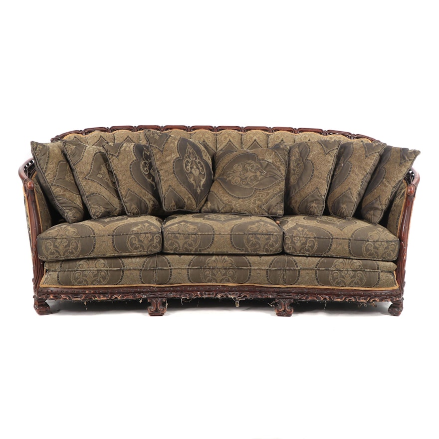 Victorian Style Carved Wood Frame Upholstered Sofa, Early 20th Century