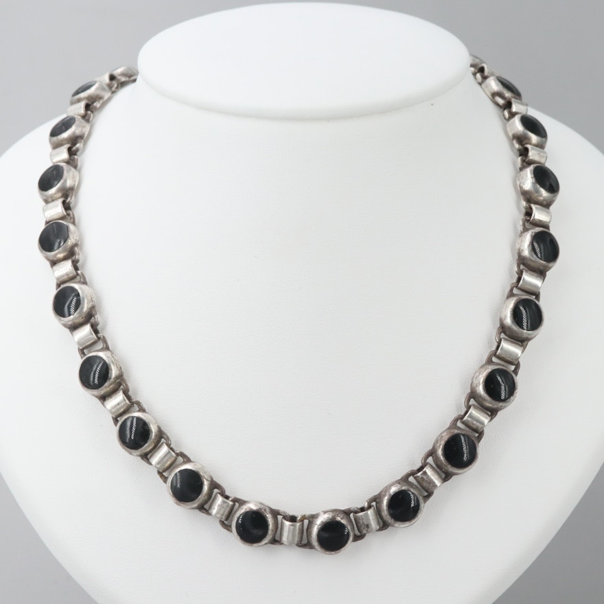 Taxco 950 Silver Obsidian Necklace