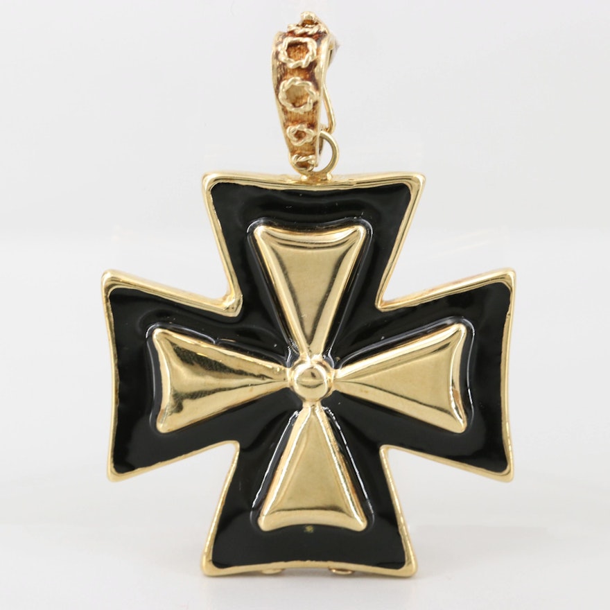 14K Yellow Gold Maltese Cross Pendant with Enhancer