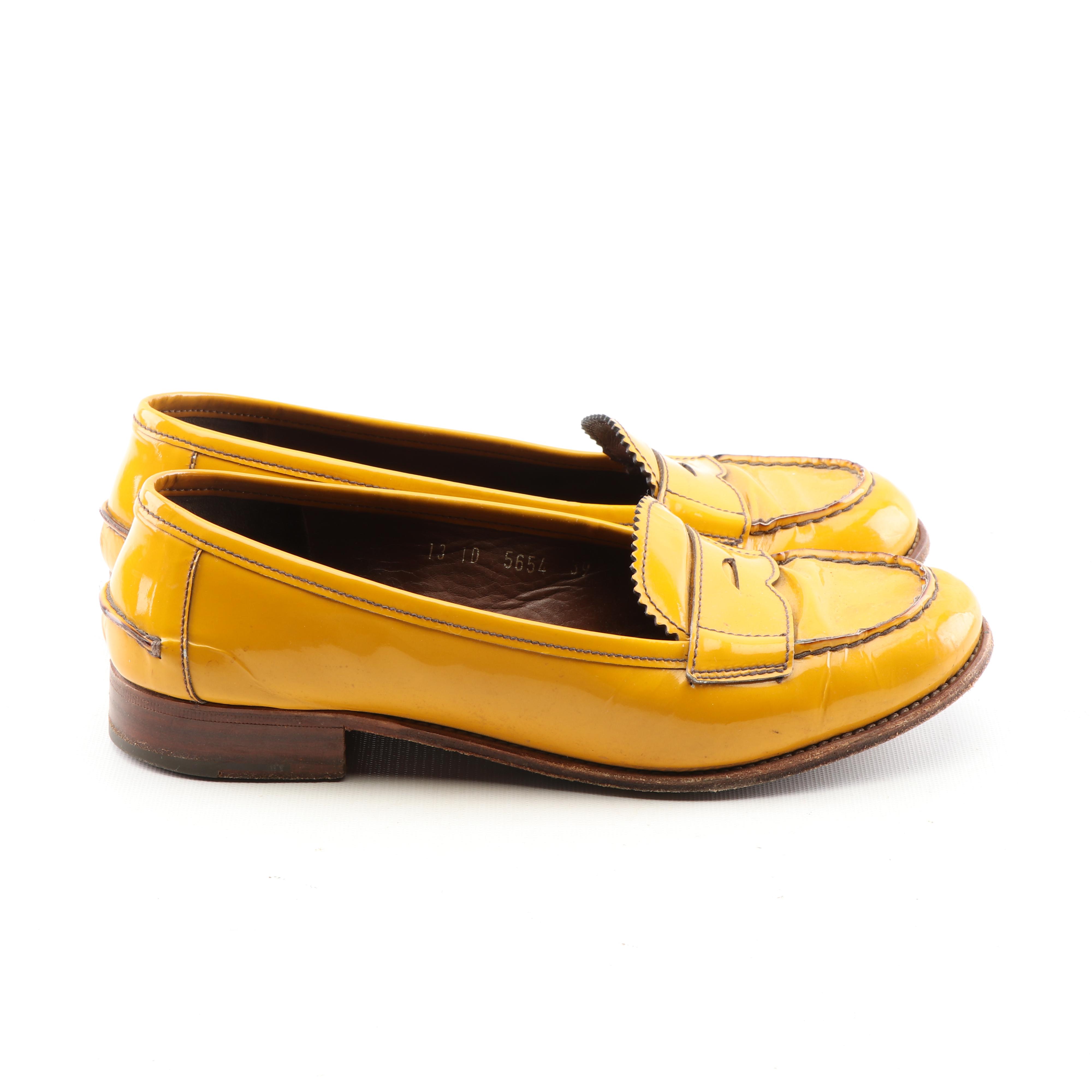 Women's Prada Mustard Yellow Patent Leather Loafers, Made in Italy