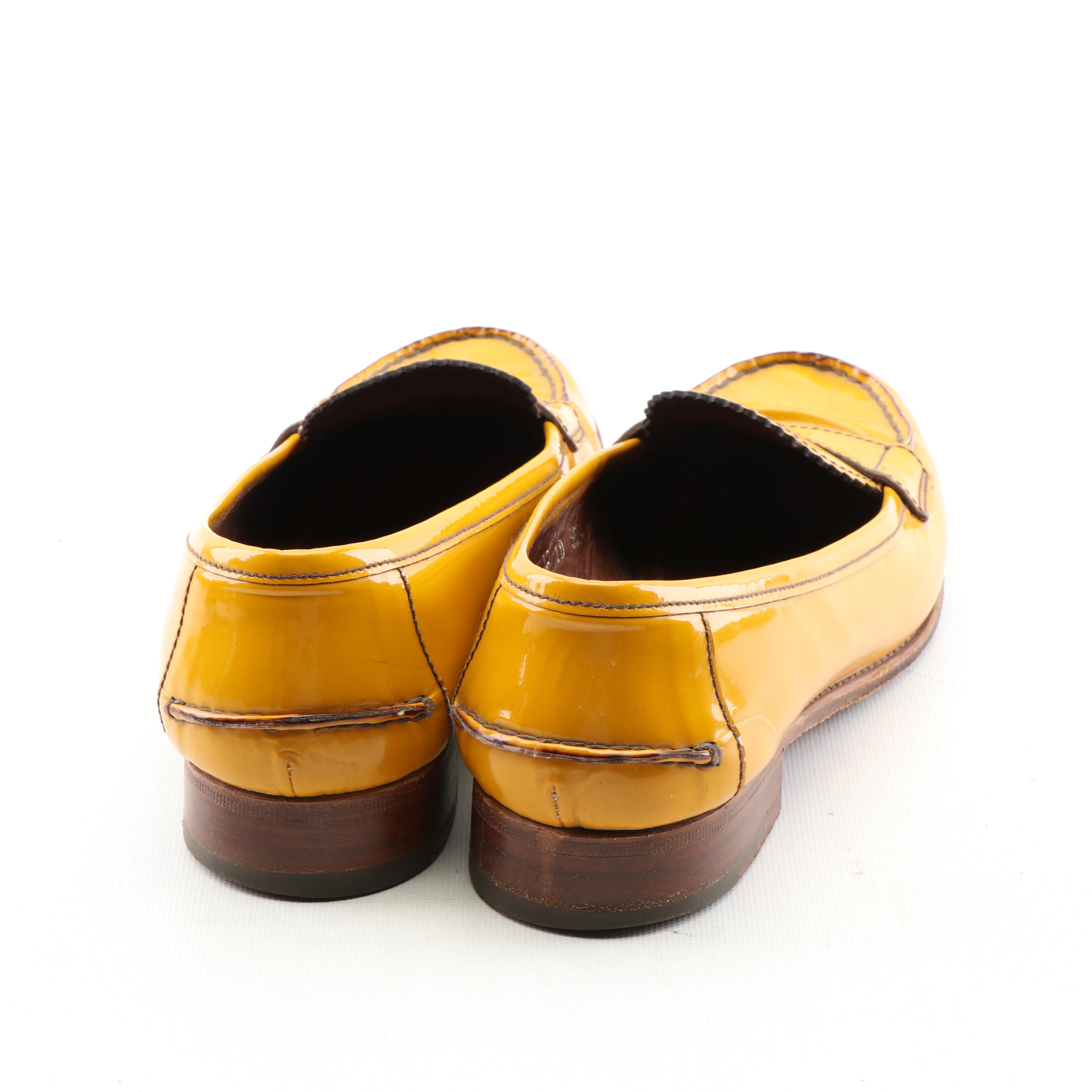Women's Prada Mustard Yellow Patent Leather Loafers, Made in Italy
