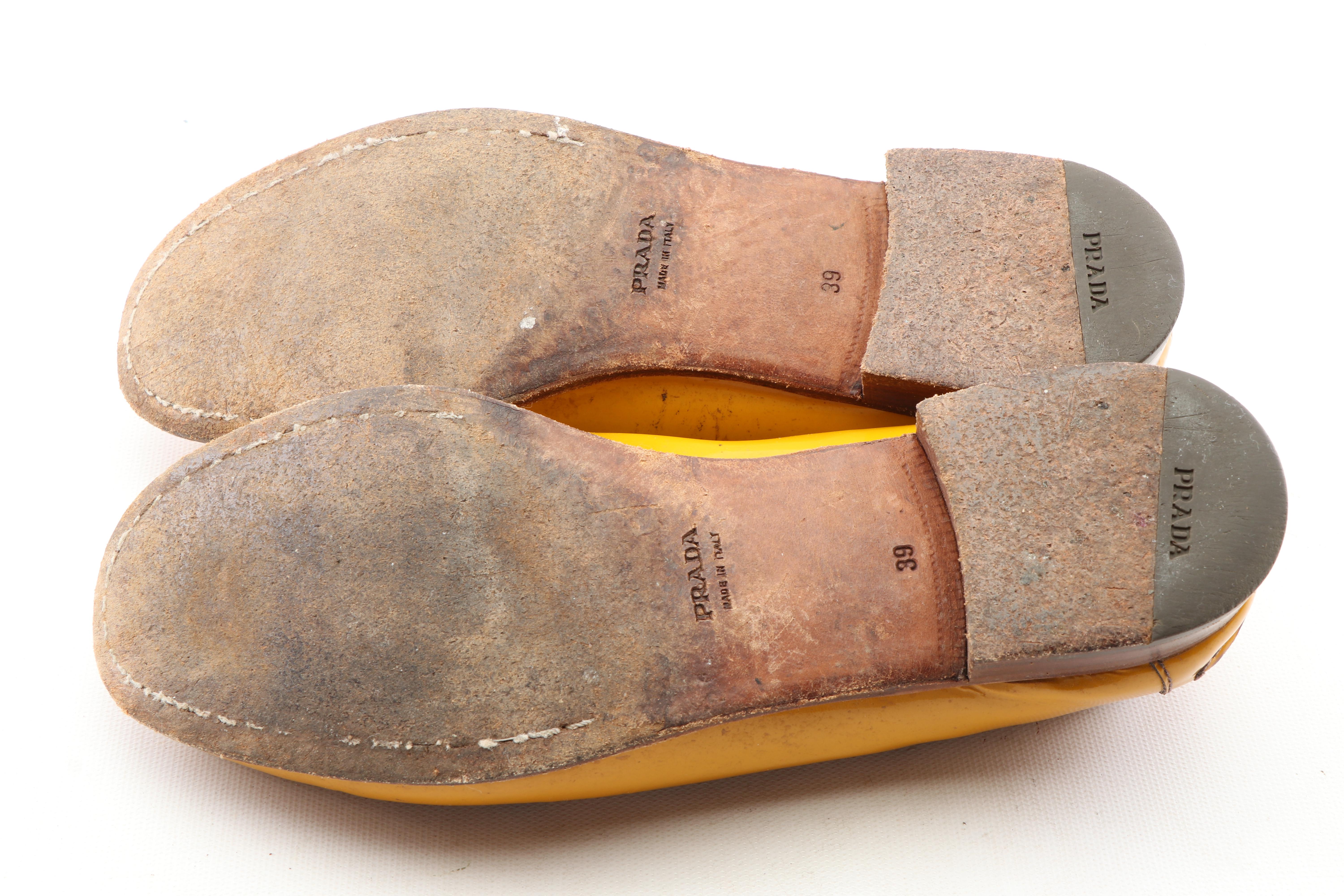 Women's Prada Mustard Yellow Patent Leather Loafers, Made in Italy