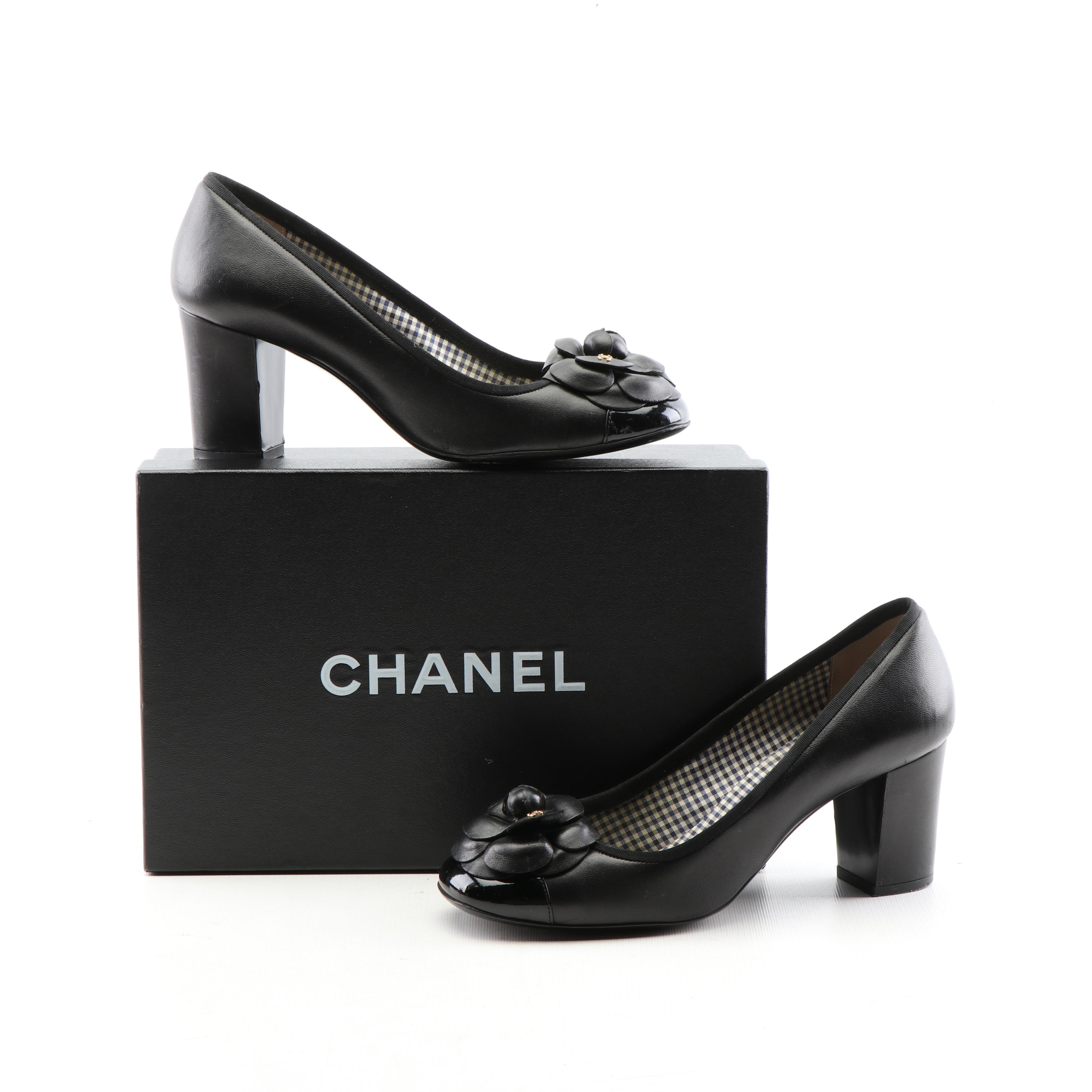 Chanel Camellia Flower Toe Black Leather Pumps EBTH